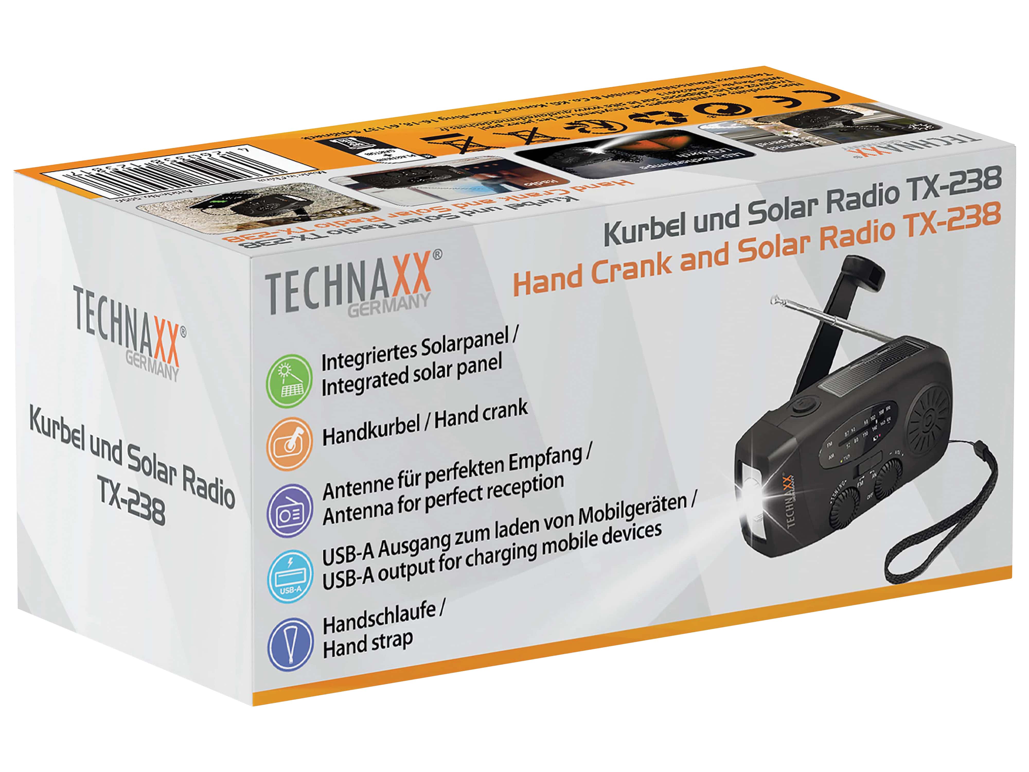 TECHNAXX UKW-Radio TX-238, Kurbel, Solar, Lampe