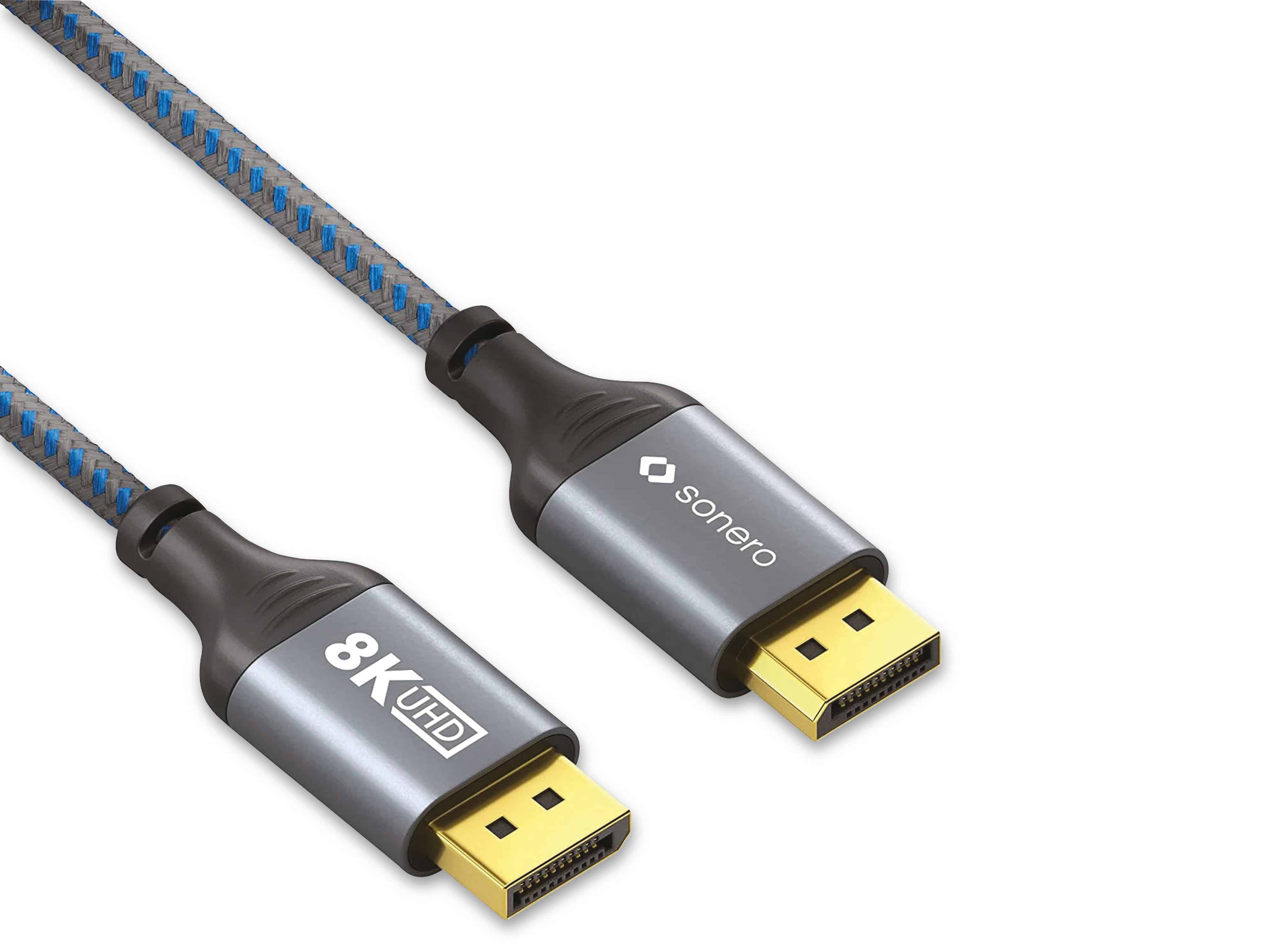 SONERO DisplayPort-Kabel, Stecker/Stecker, 8K60, grau/blau, 1 m