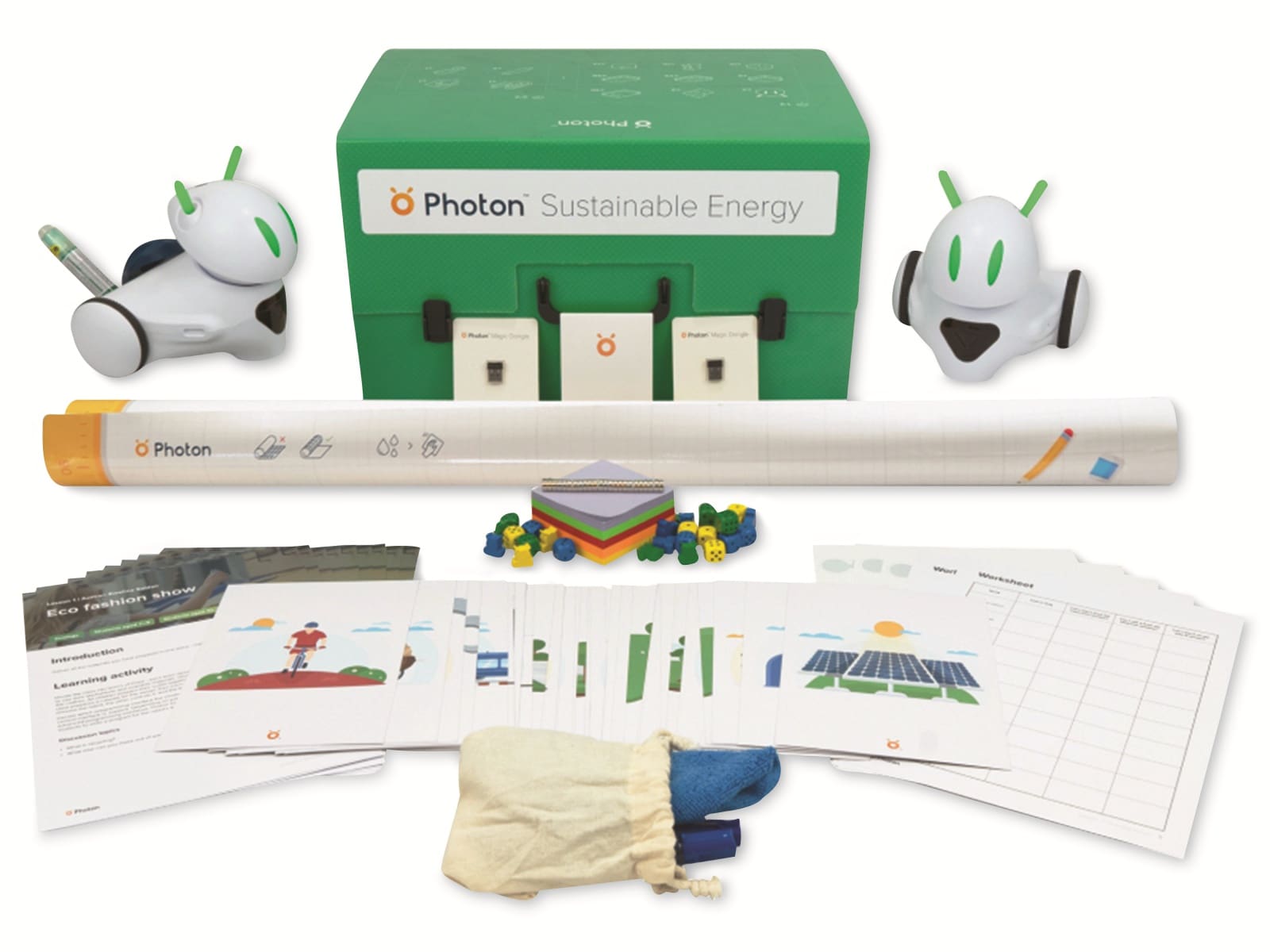 Photon MINT Education, PE-UEE, Komplettpaket "Umwelt & erneuerbare Energien" 2 Roboter ab 3 Jahren