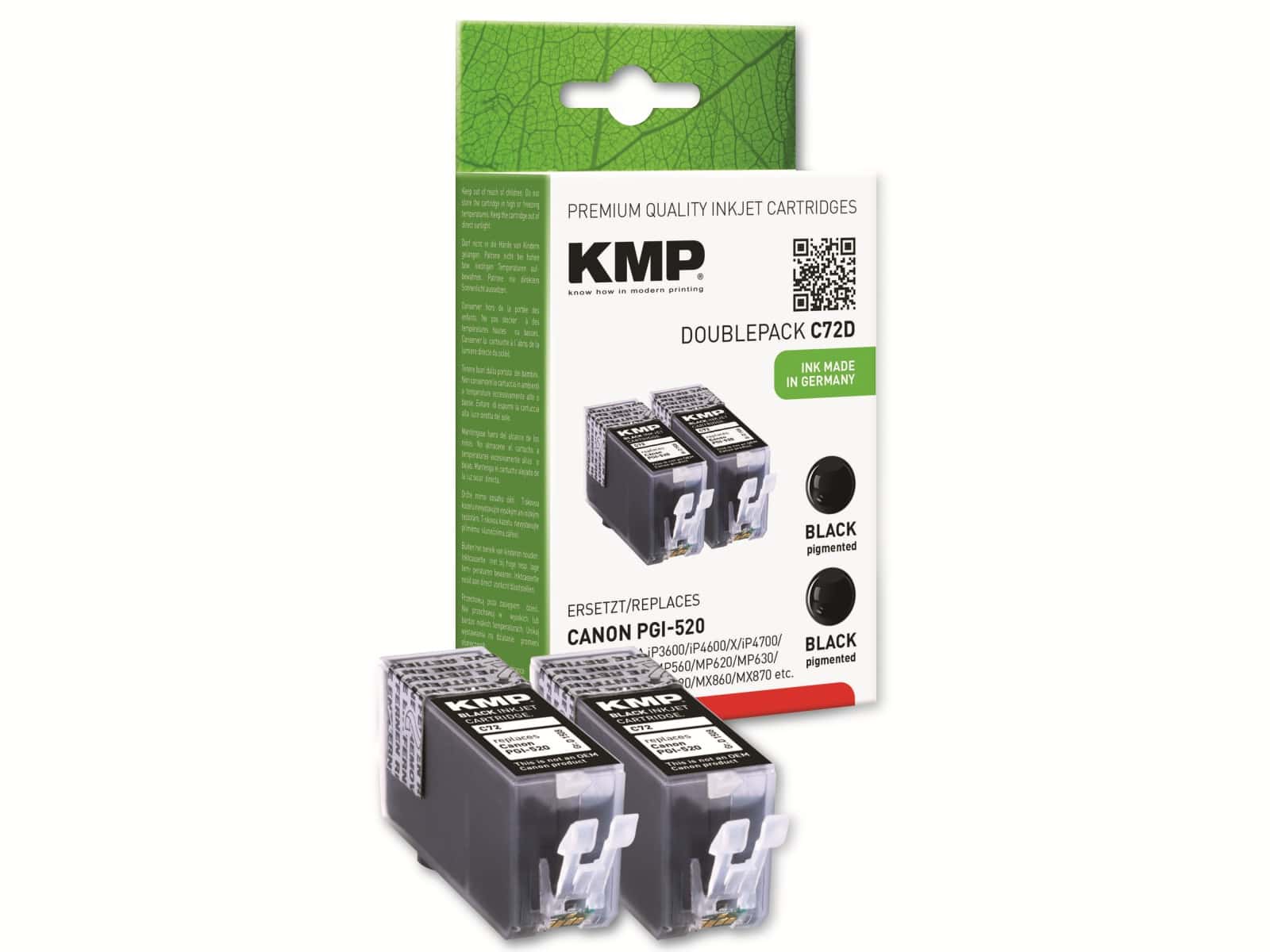KMP Tintenpatronen-Set kompatibel für Canon 2x PGI-520, 2x schwarz