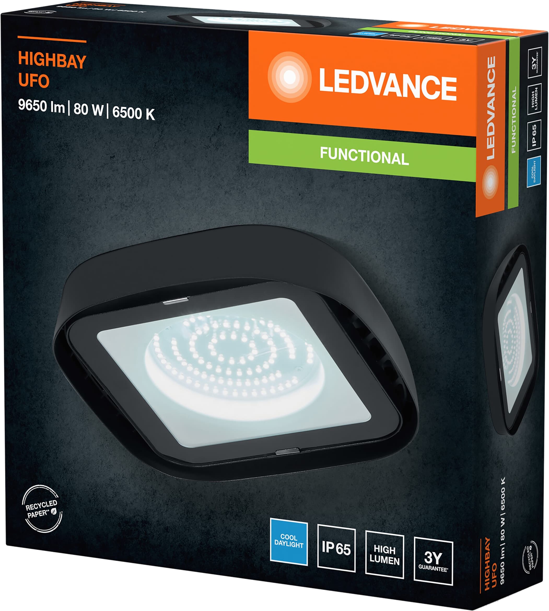 LEDVANCE LED-Deckenleuchte Highbay Ufo, 80 W, 9300 lm, 6500 K