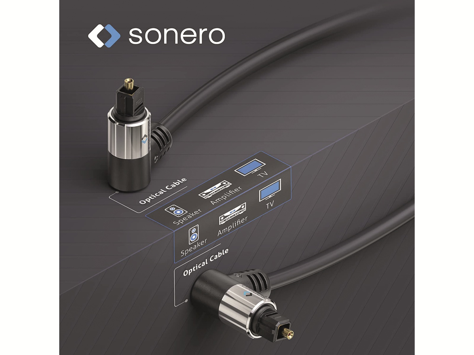 SONERO Lichtleiter-Kabel, 10 m, schwarz, 2x90° Stecker