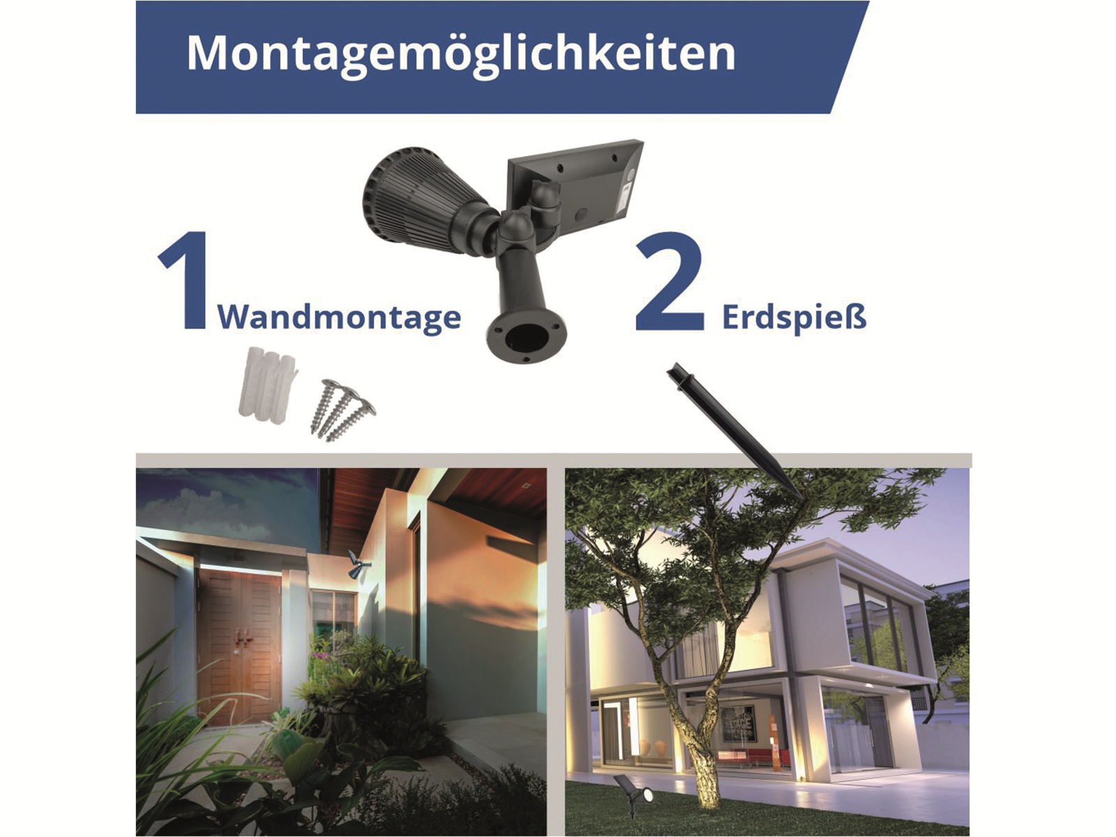 OPTONICA LED-Wegeleuchte 9321 Solar-Gartenspot, 1,5 W, 6000 K, schwarz