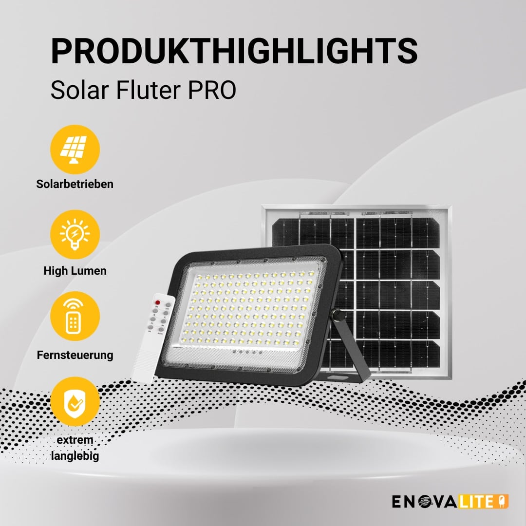 ENOVALITE Solar LED-Fluter, mit Akku, 300 W, 3800 lm, 6500 K