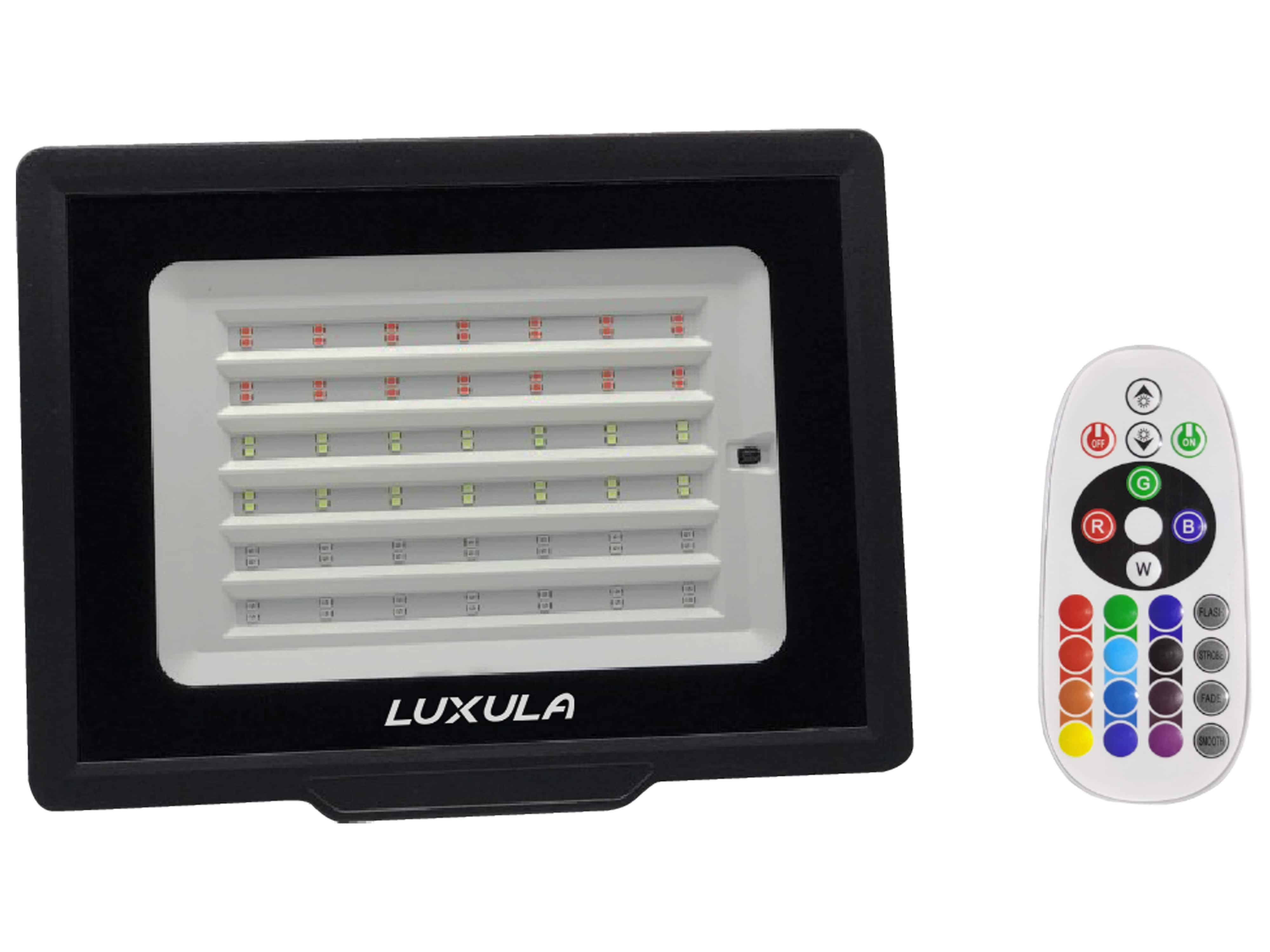 LUXULA RGB LED-Fluter LX400184, 100W, IP65, schwarz, mit Fernbedienung