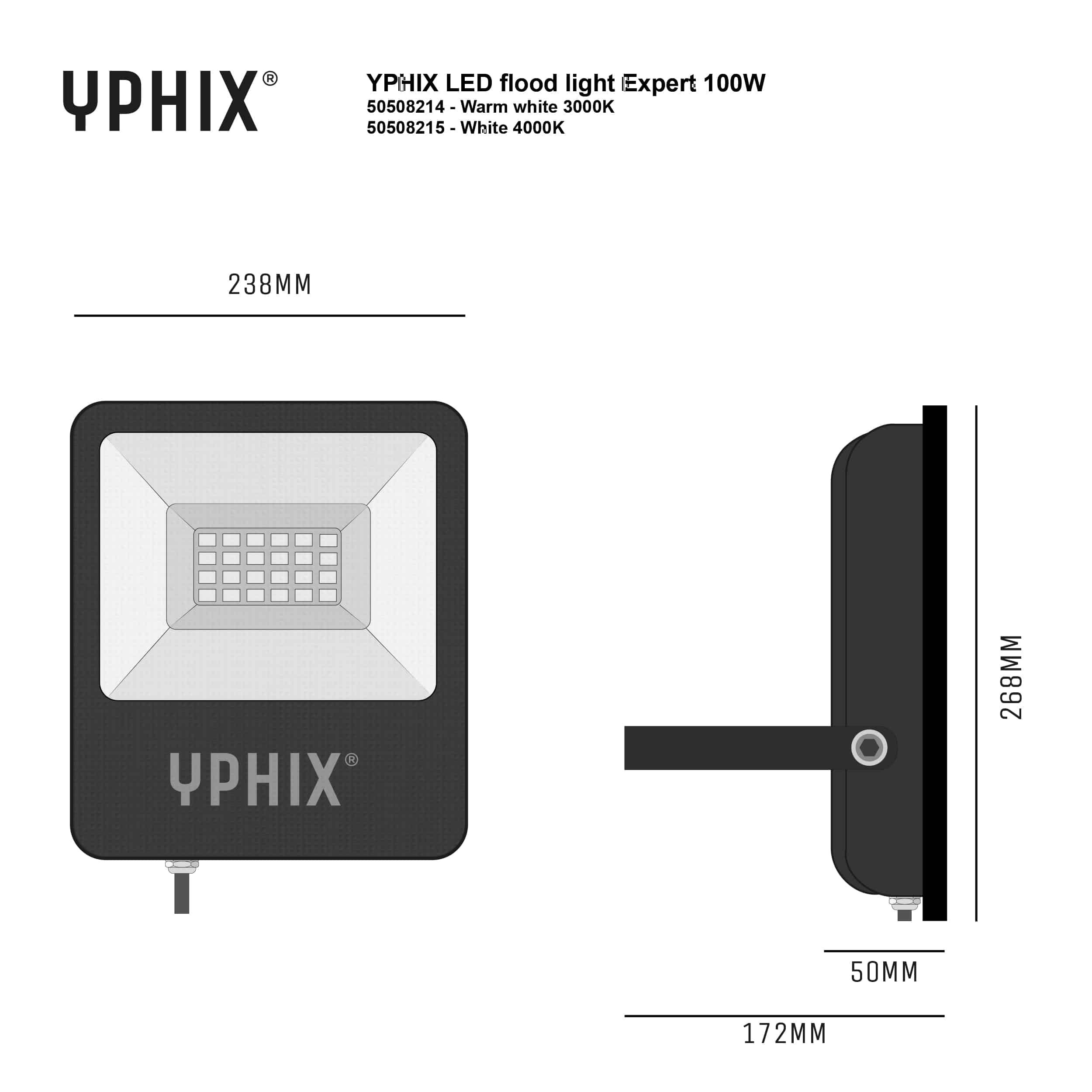 YPHIX LED-Baustrahler LED Floodlight, 73622, 100 W, 3000 K, schwarz