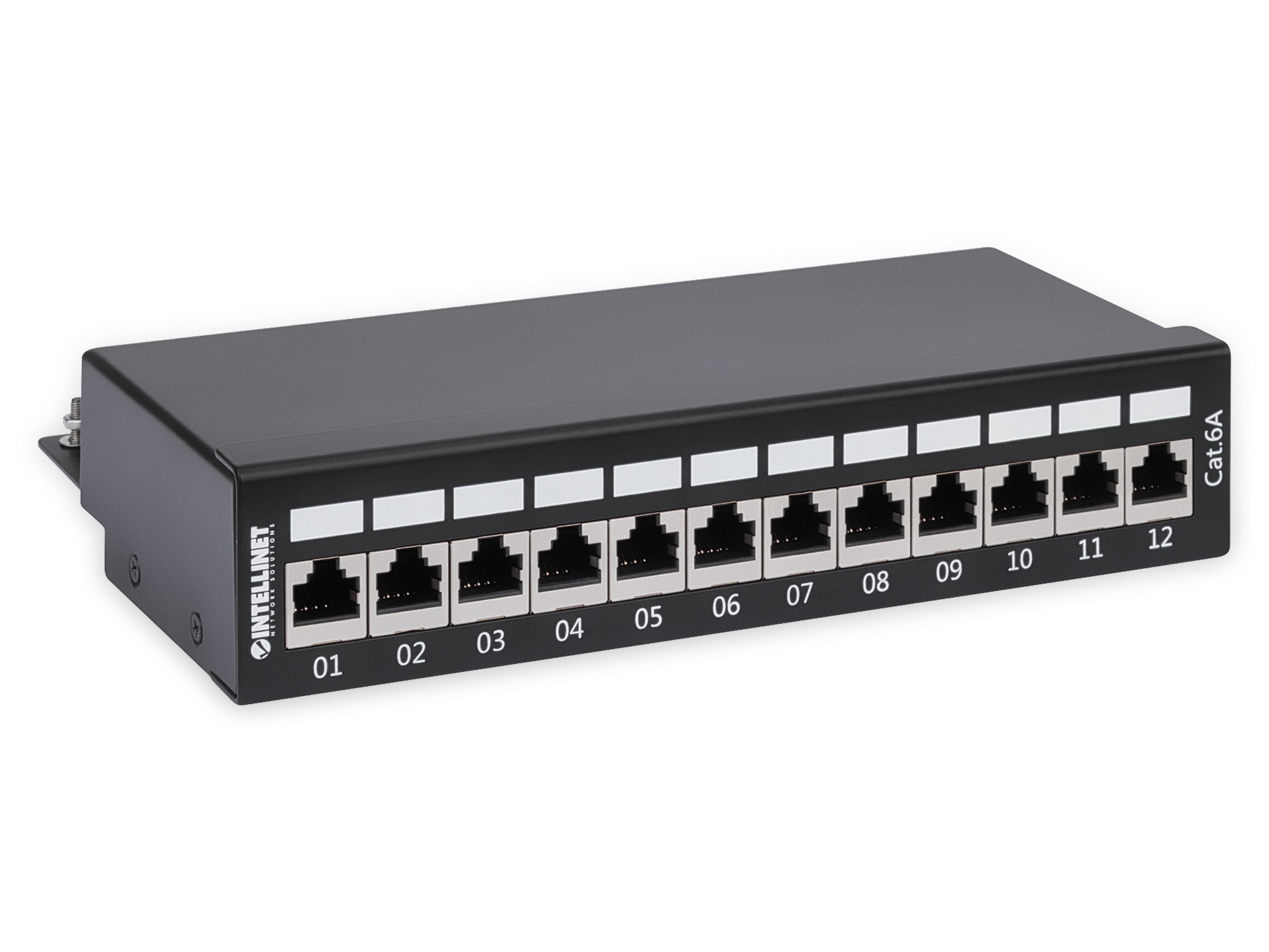 INTELLINET Cat6a Patchpanel, 12-Port, geschirmt, Desktop, FTP, schwarz