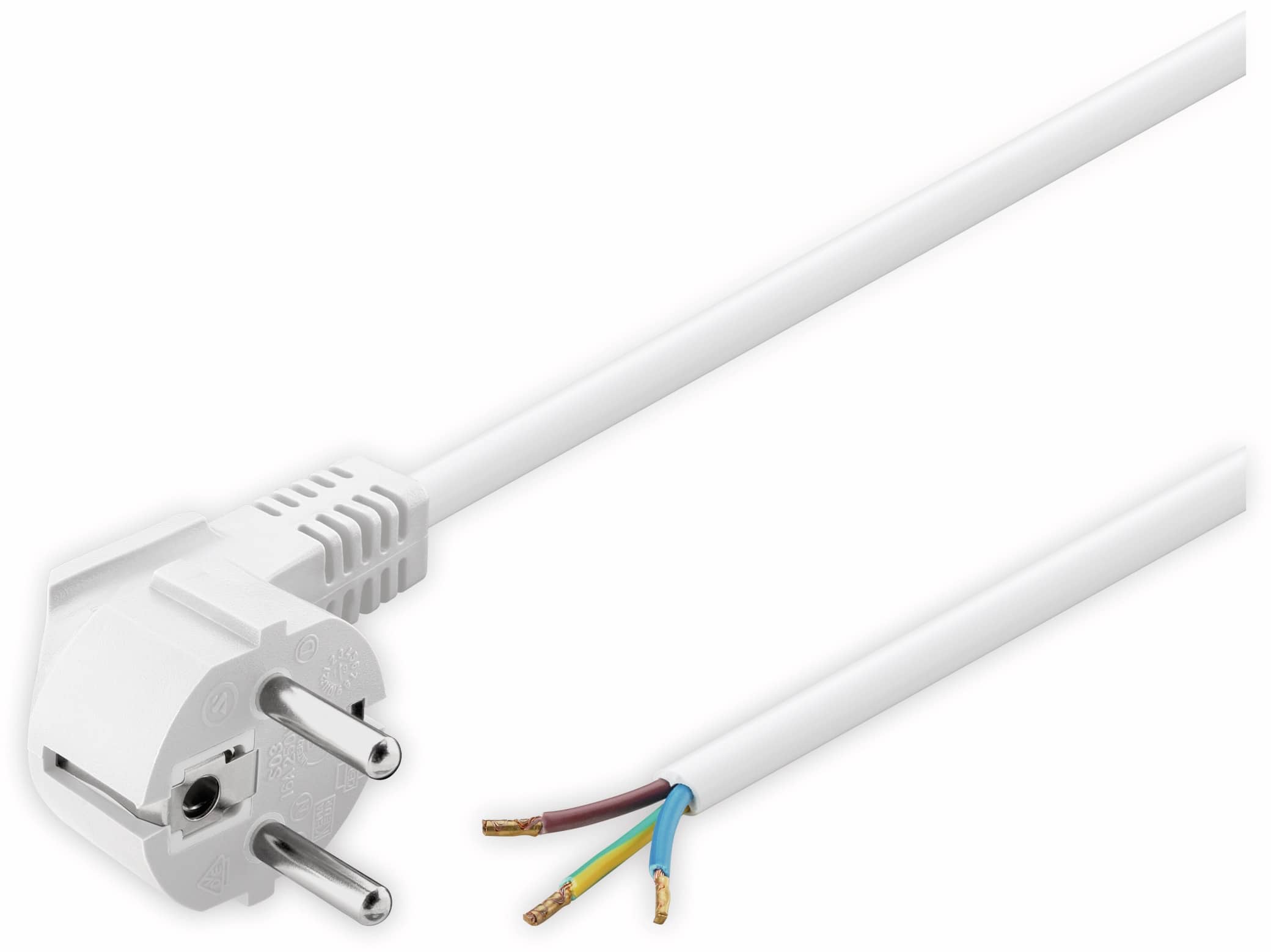 GOOBAY Netzkabel, 3x1mm², weiß, 5m, offenes Ende, Winkelstecker