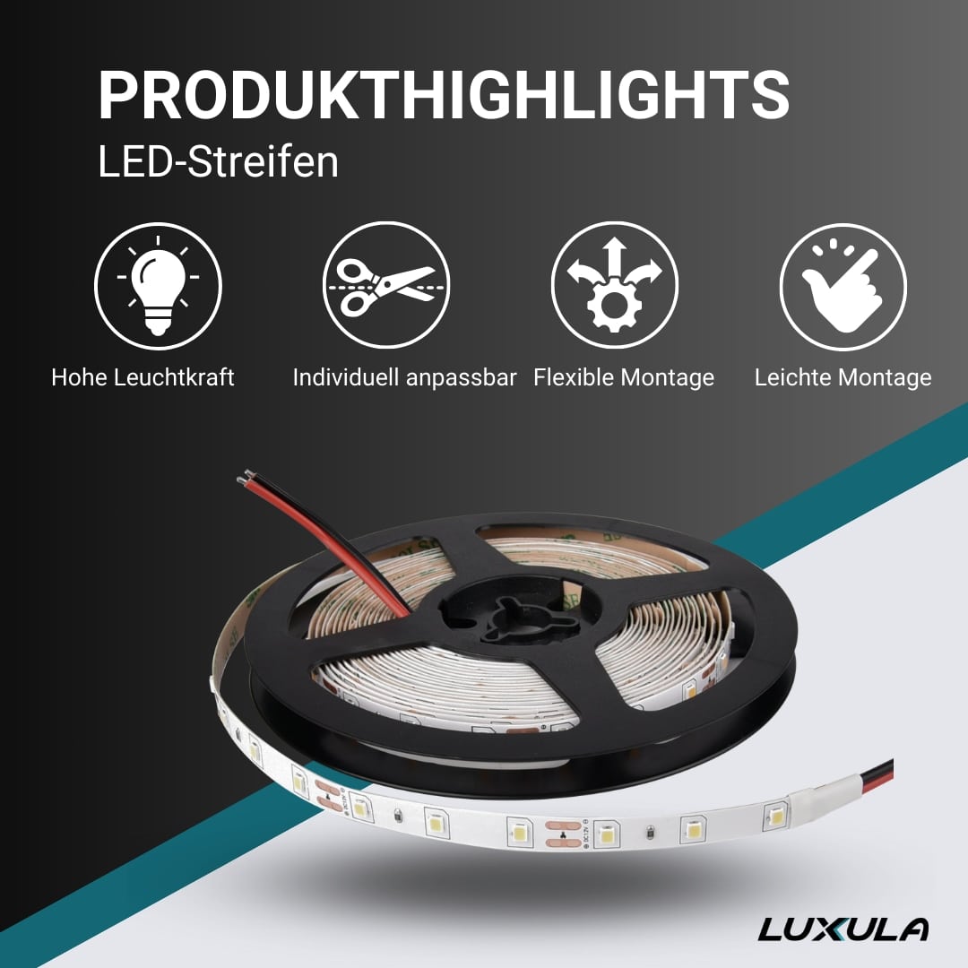 LUXULA LED-Strip, 5 m, warmweiß, EEK: F, 12 V, 2700 K, 60-LED/m