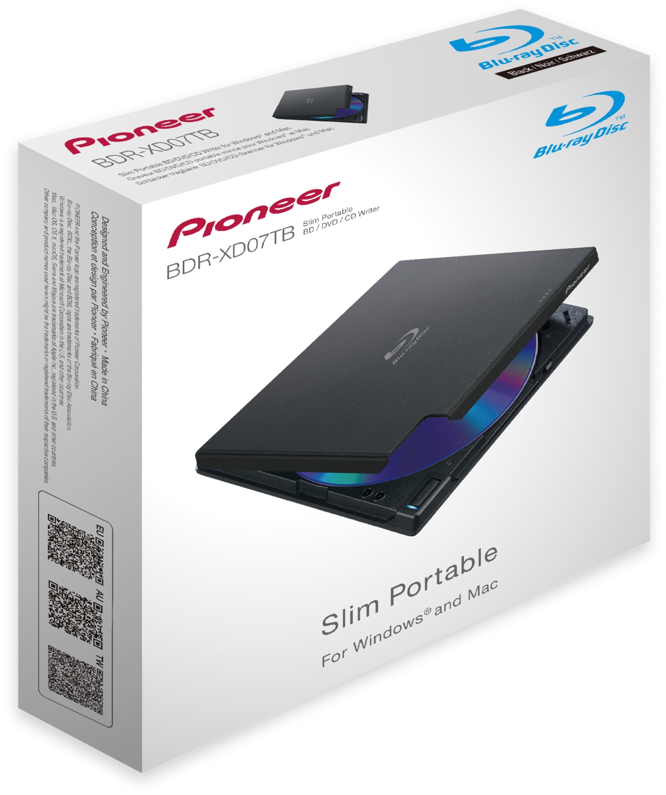 PIONEER Blu-ray Brenner BDR-XD07TB, extern, schwarz, Top Load, BDXL, M-DISC