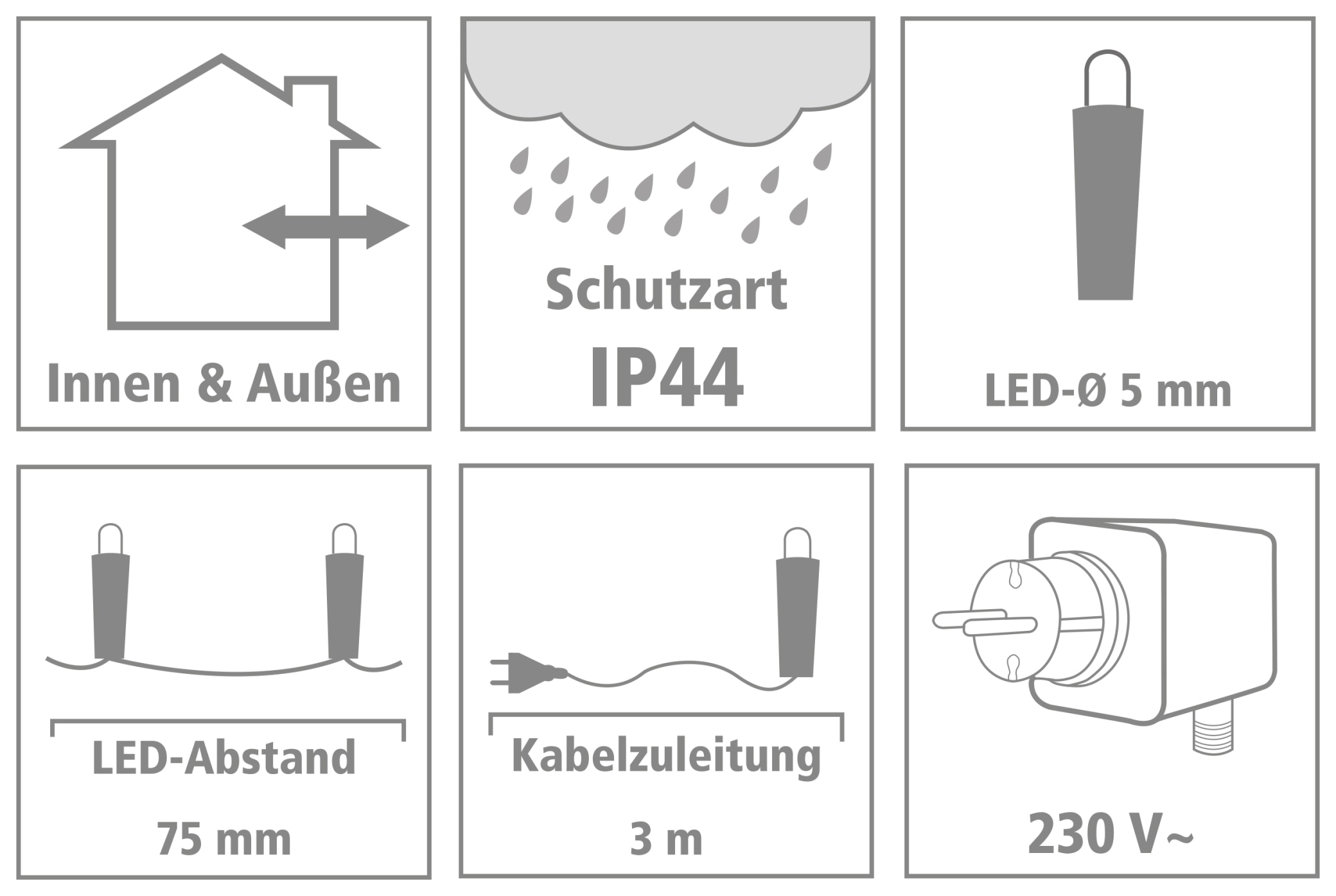 LED-Lichterkette, 320 LEDs, kaltweiß, 230V~, IP44, Innen/Außen