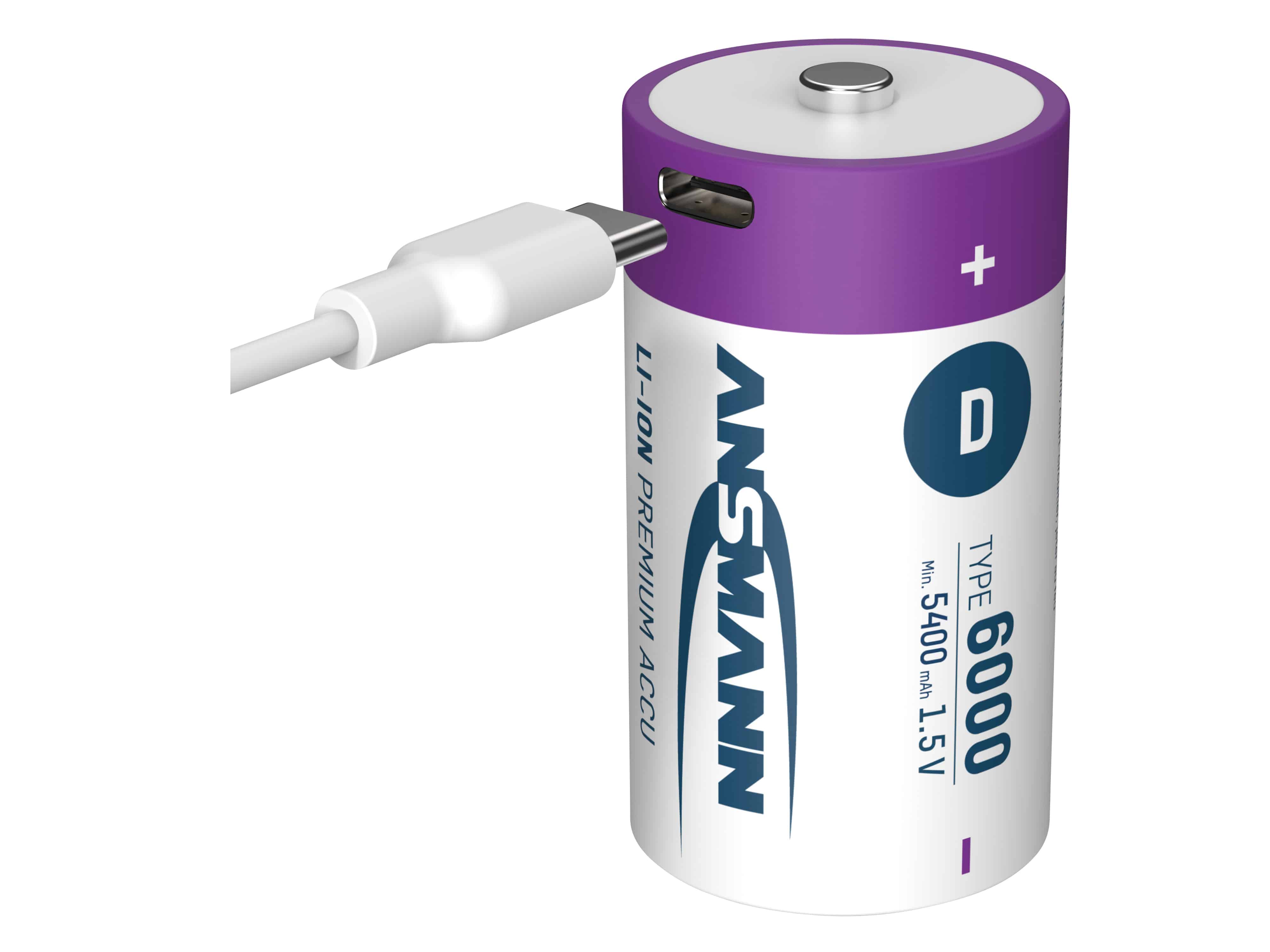 ANSMANN Li-Ion Mono-Akku, D, Typ 6000 (min. 5400mAh), 2 Stück