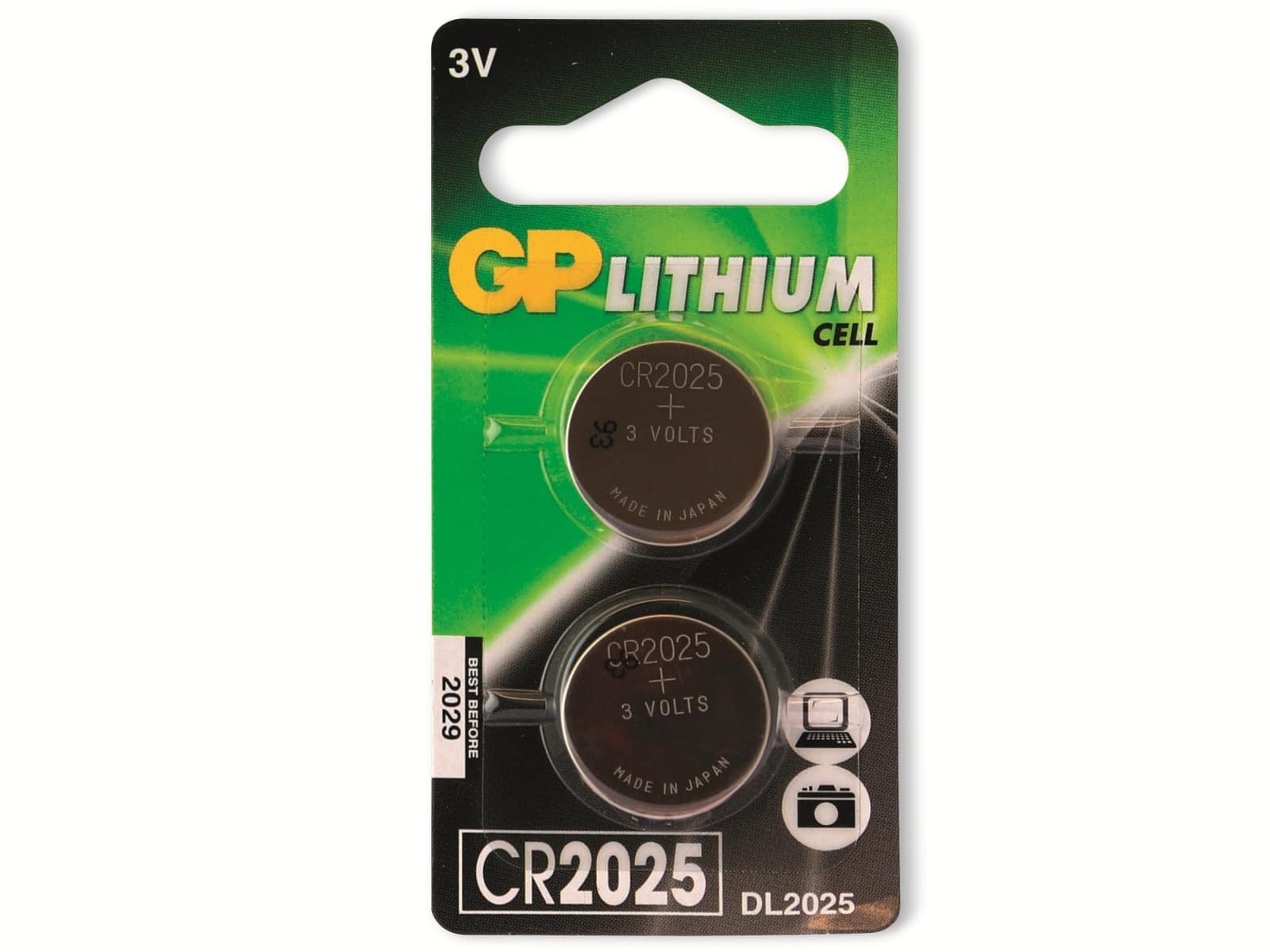 GP Knopfzelle, CR2025, Lithium, 3 V, 2 St.