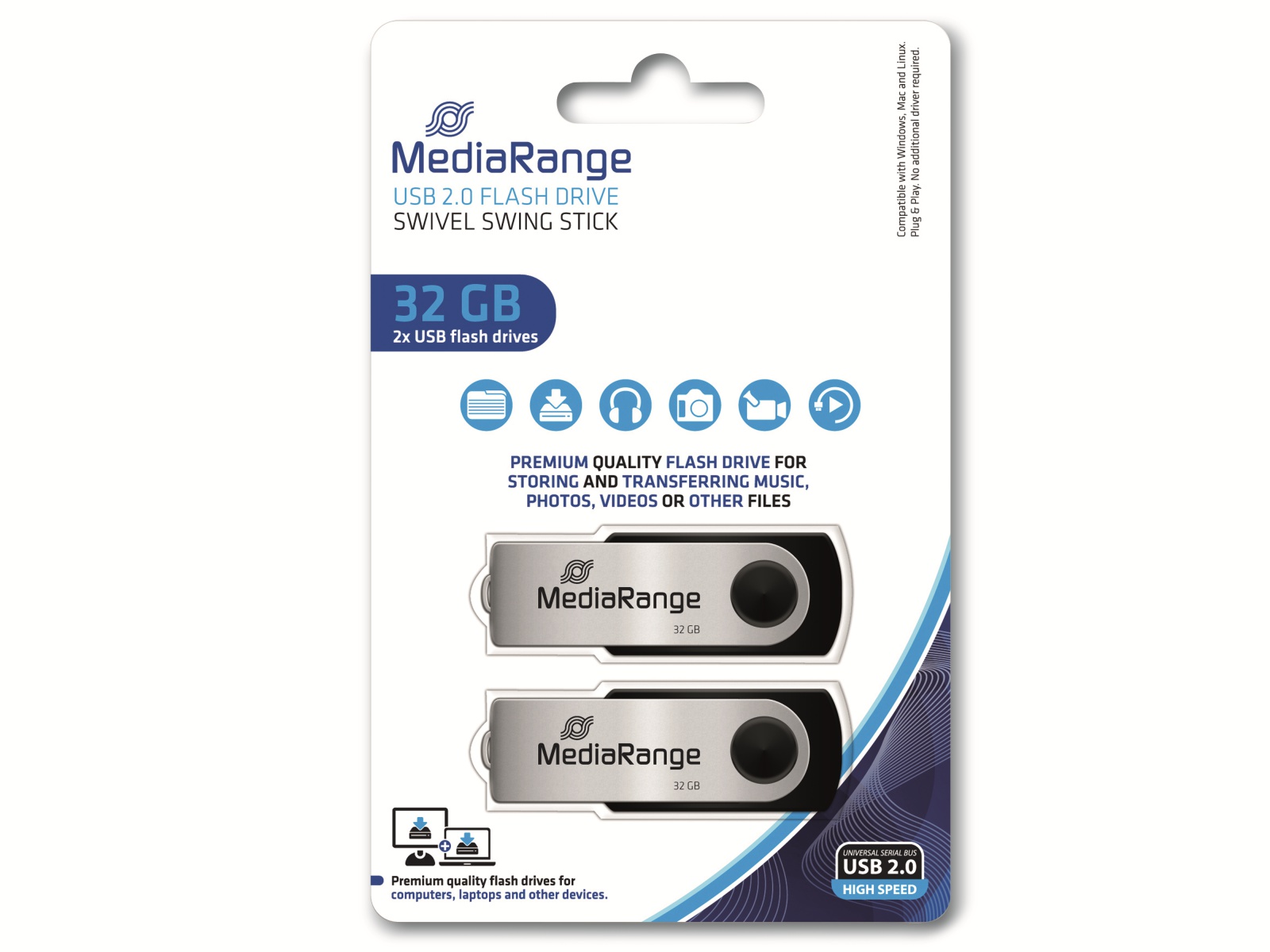 MEDIARANGE USB-Stick MR911-2, USB 2.0, 32 GB, 2er Pack