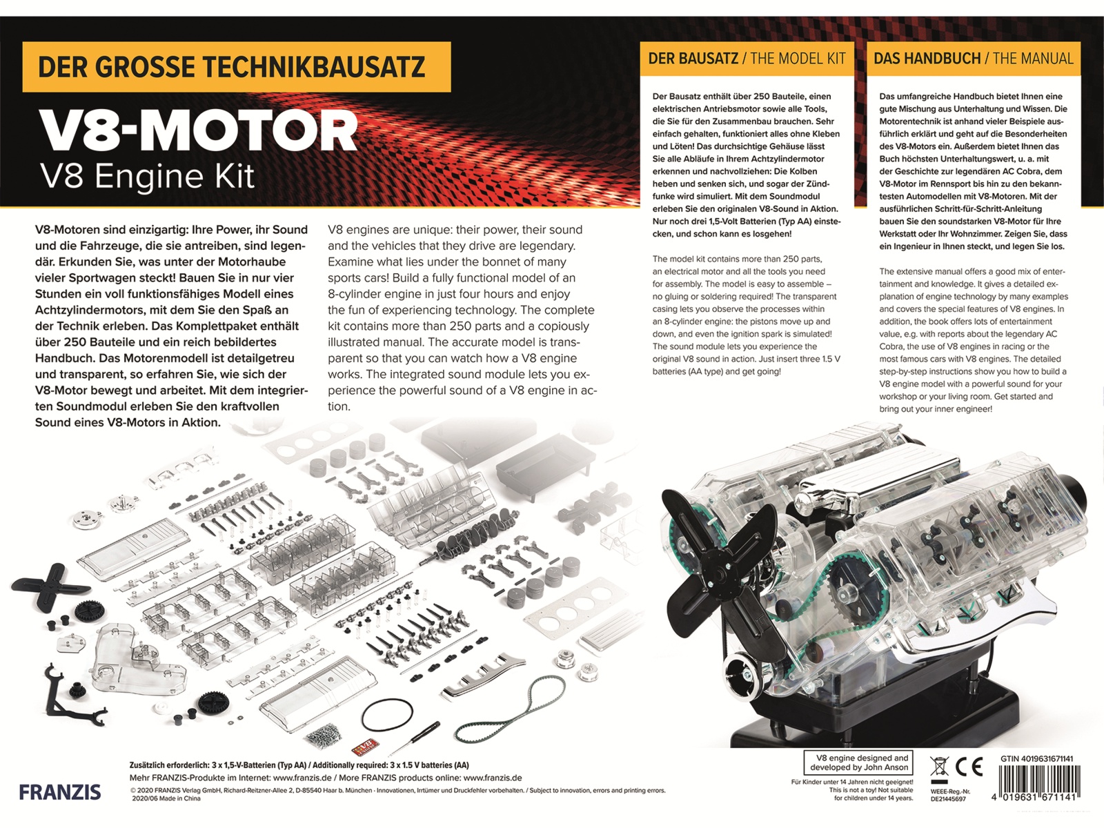 FRANZIS Technikbausatz, 67114, Der große Technikbausatz V8