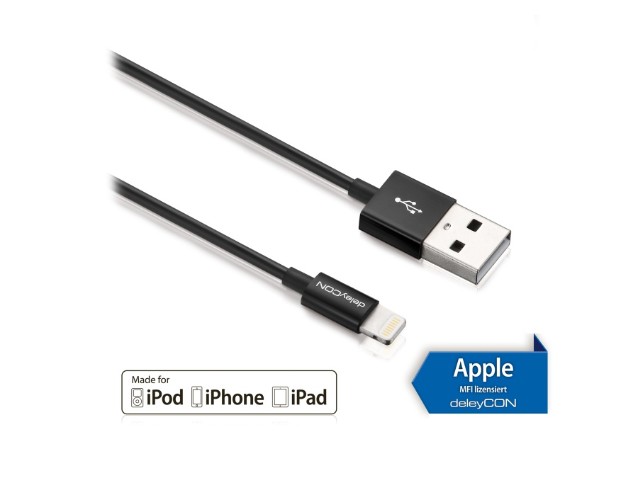 DELEYCON USB-Daten/Ladekabel MK-MK403 für Apple, 1 m, schwarz