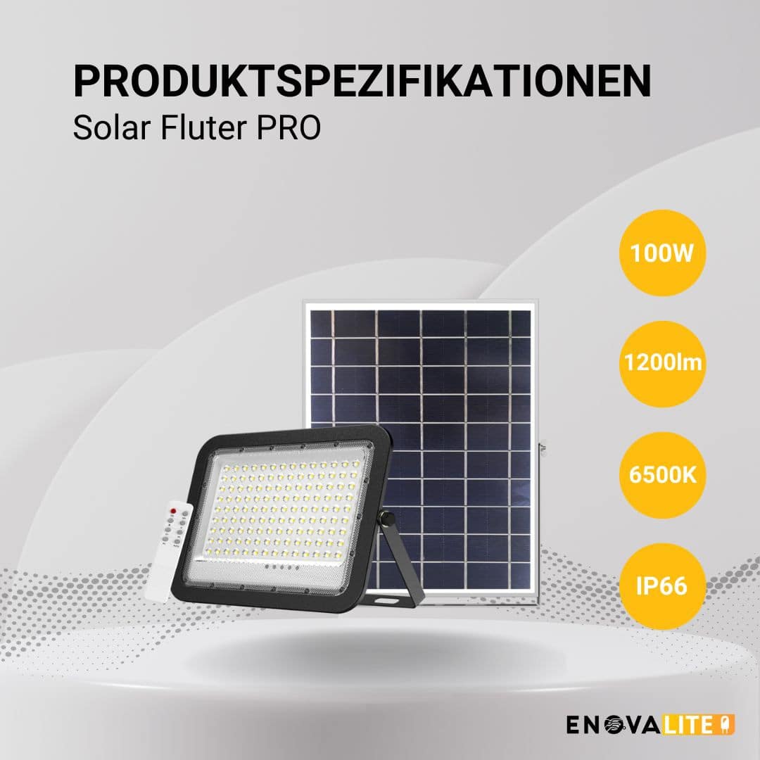 ENOVALITE Solar LED-Fluter, mit Akku, 100 W, 1400 lm, 6500 K, IP65