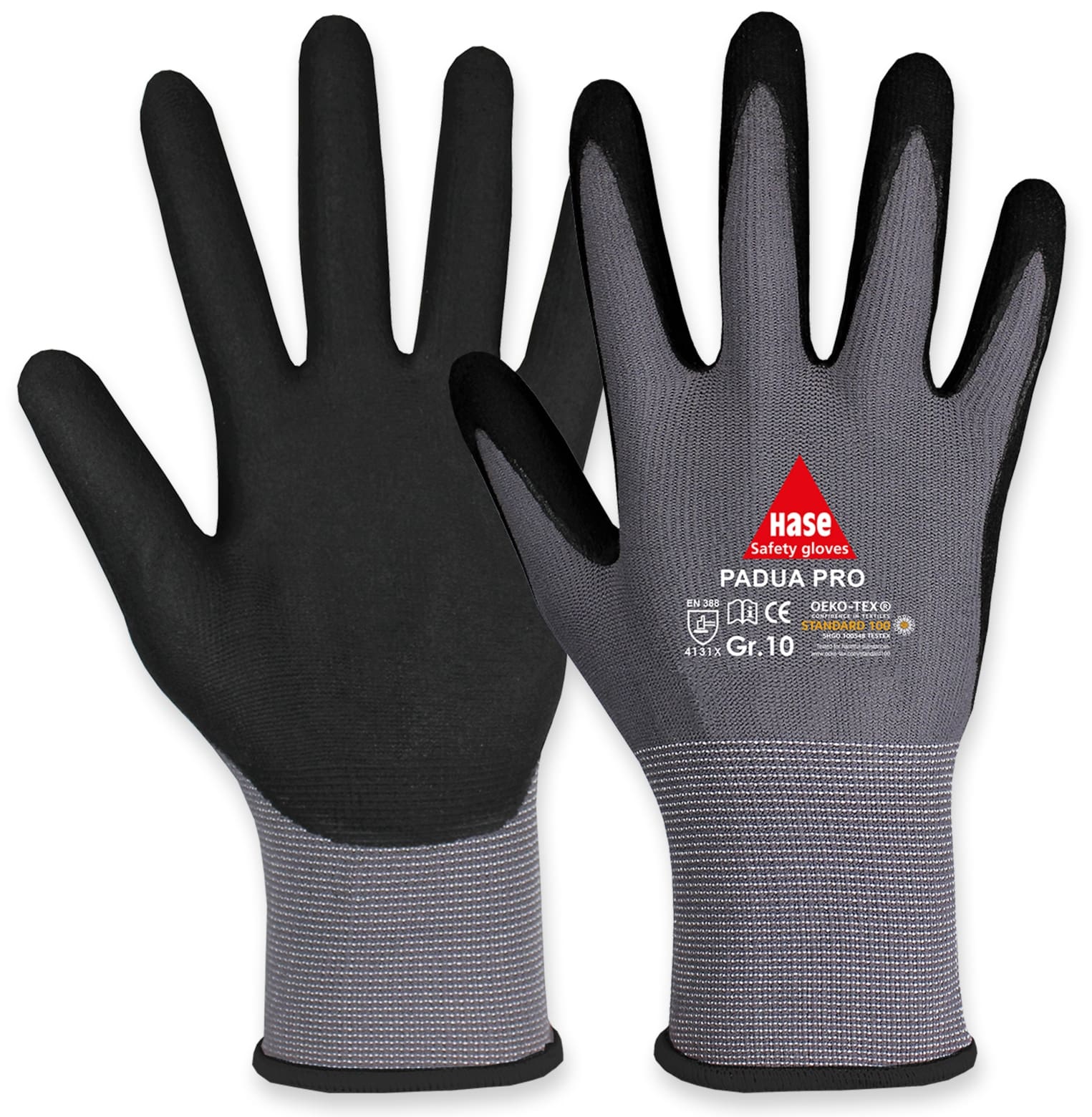 HASE SAFETY GLOVES Arbeitshandschuhe, Padua Pro, EN388, EN 420, grau/schwarz, Größe 9