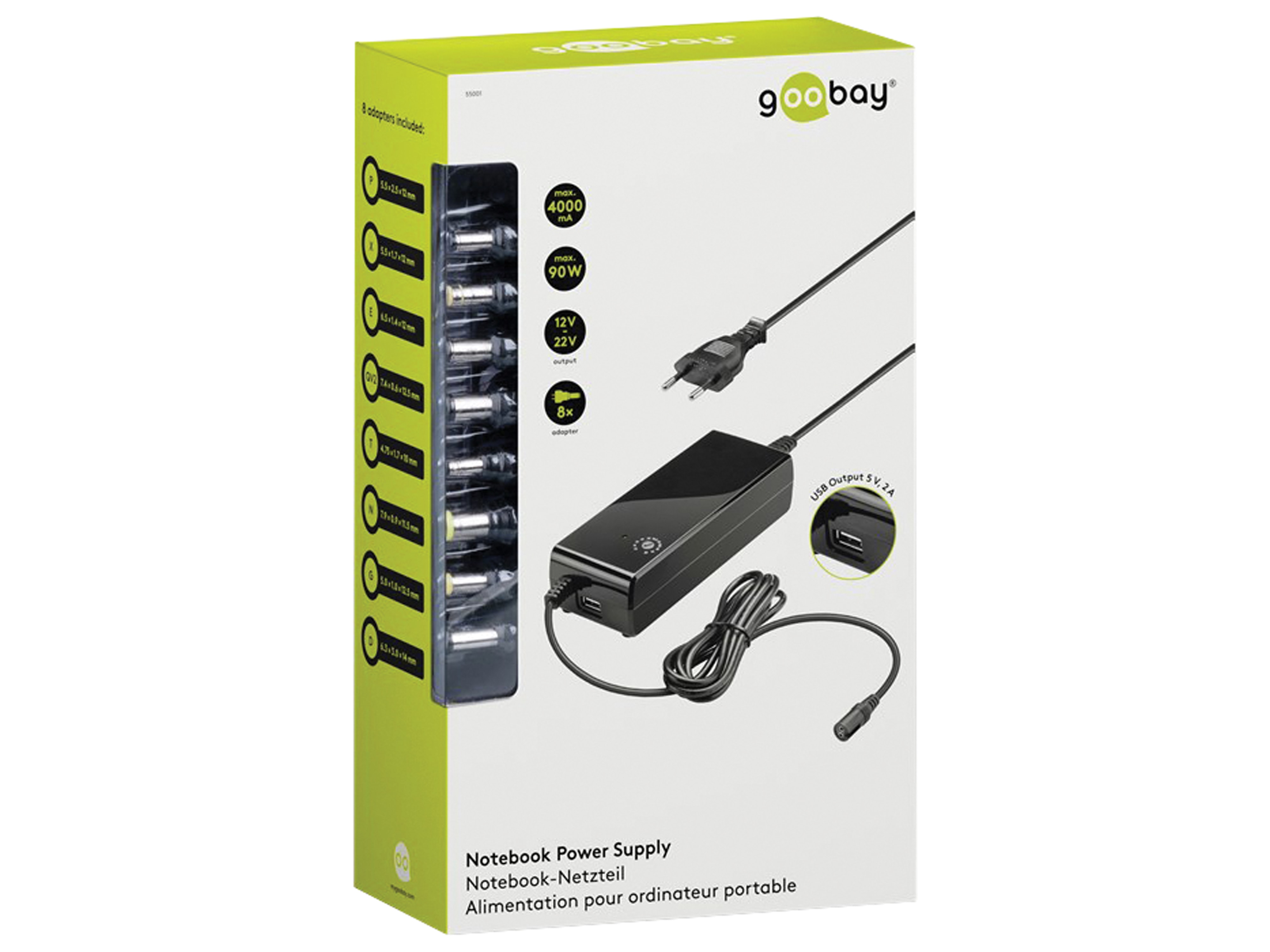 GOOBAY Notebook-Netzteil 55001, 12...22 V-, 4 A, schwarz