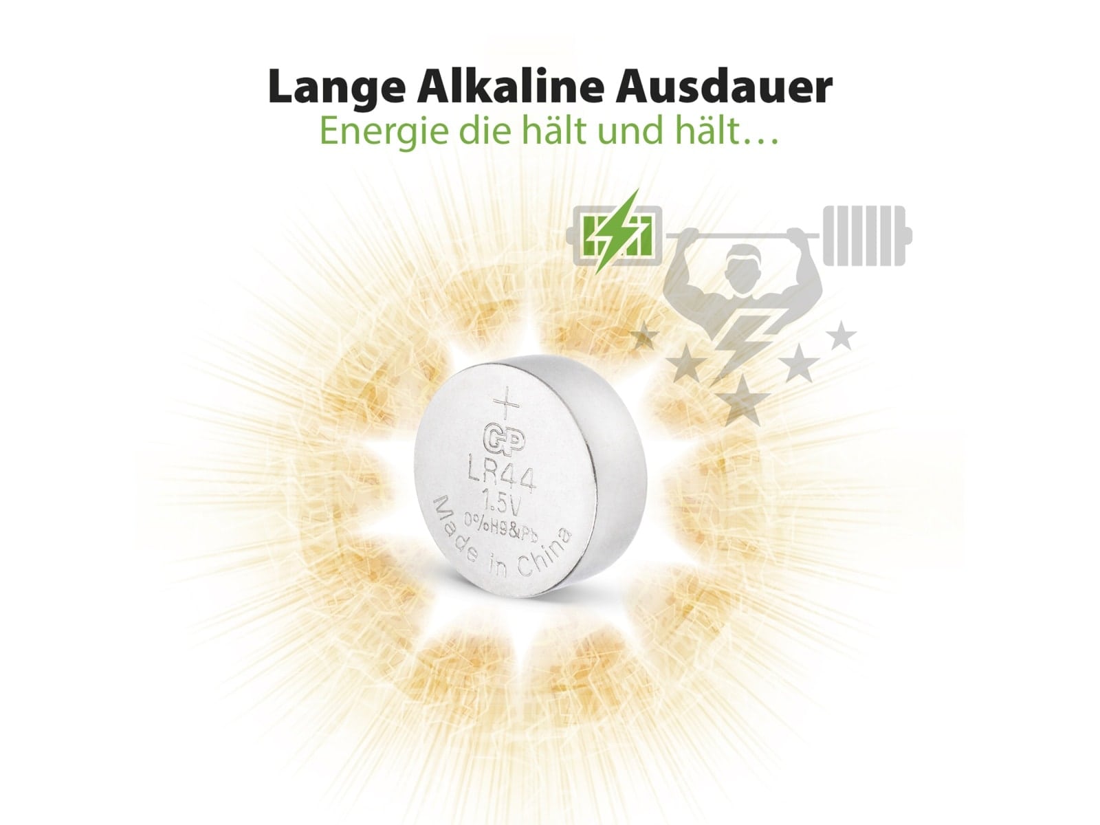 GP Knopfzelle LR44, Alkaline, 1,5 V-, 10 Stück