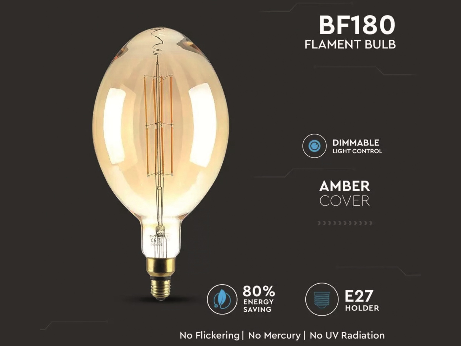 V-TAC LED-Deko Lampe Amber, VT-2178D, E27, EEK: G, 8 W, 600 lm, 2000 K, dimmbar