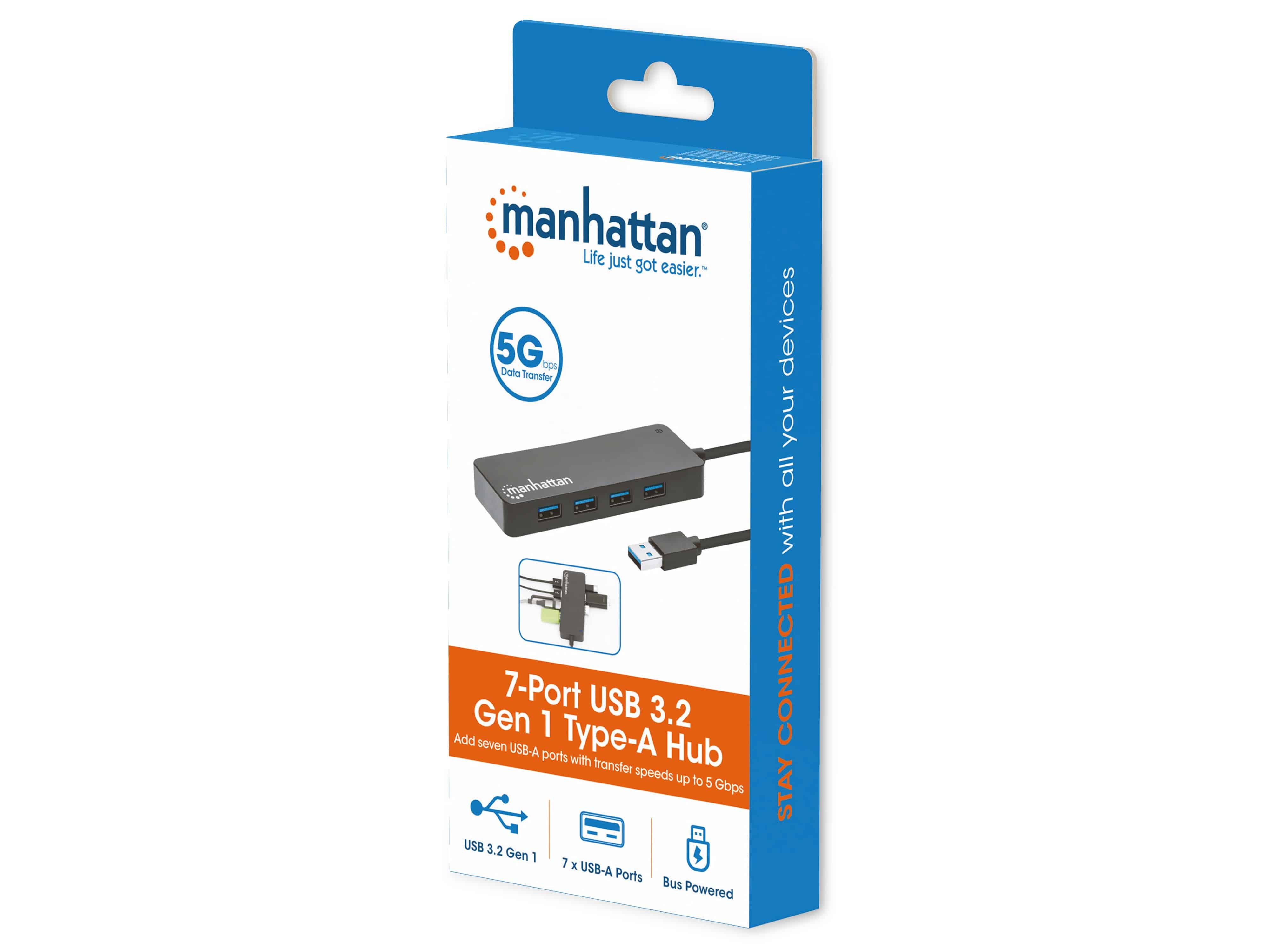 MANHATTAN USB 3.2 Hub, 7-Port, 1 Typ-A, schwarz 