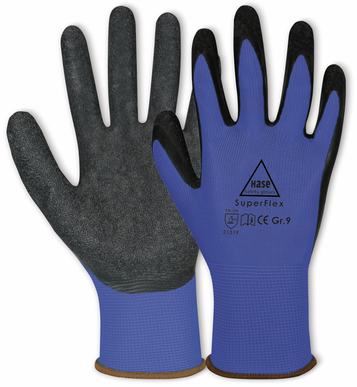 HASE SAFETY GLOVES Latex-Arbeitshandschuhe Superflex, EN 388, EN 420, Größe 11, blau/schwarz