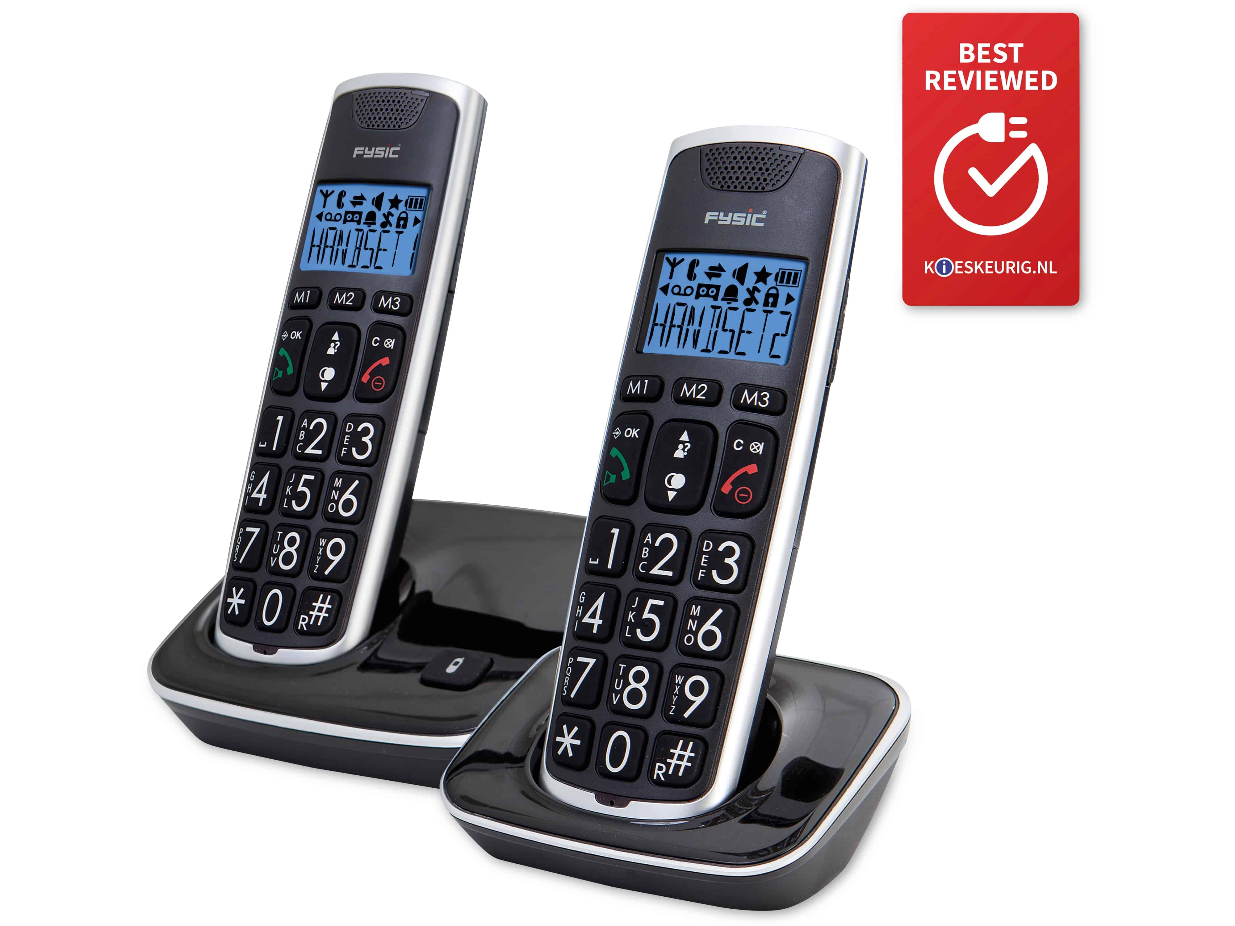 FYSIC DECT-Telefon FX-6020, mit 2 Mobilteile, schwarz