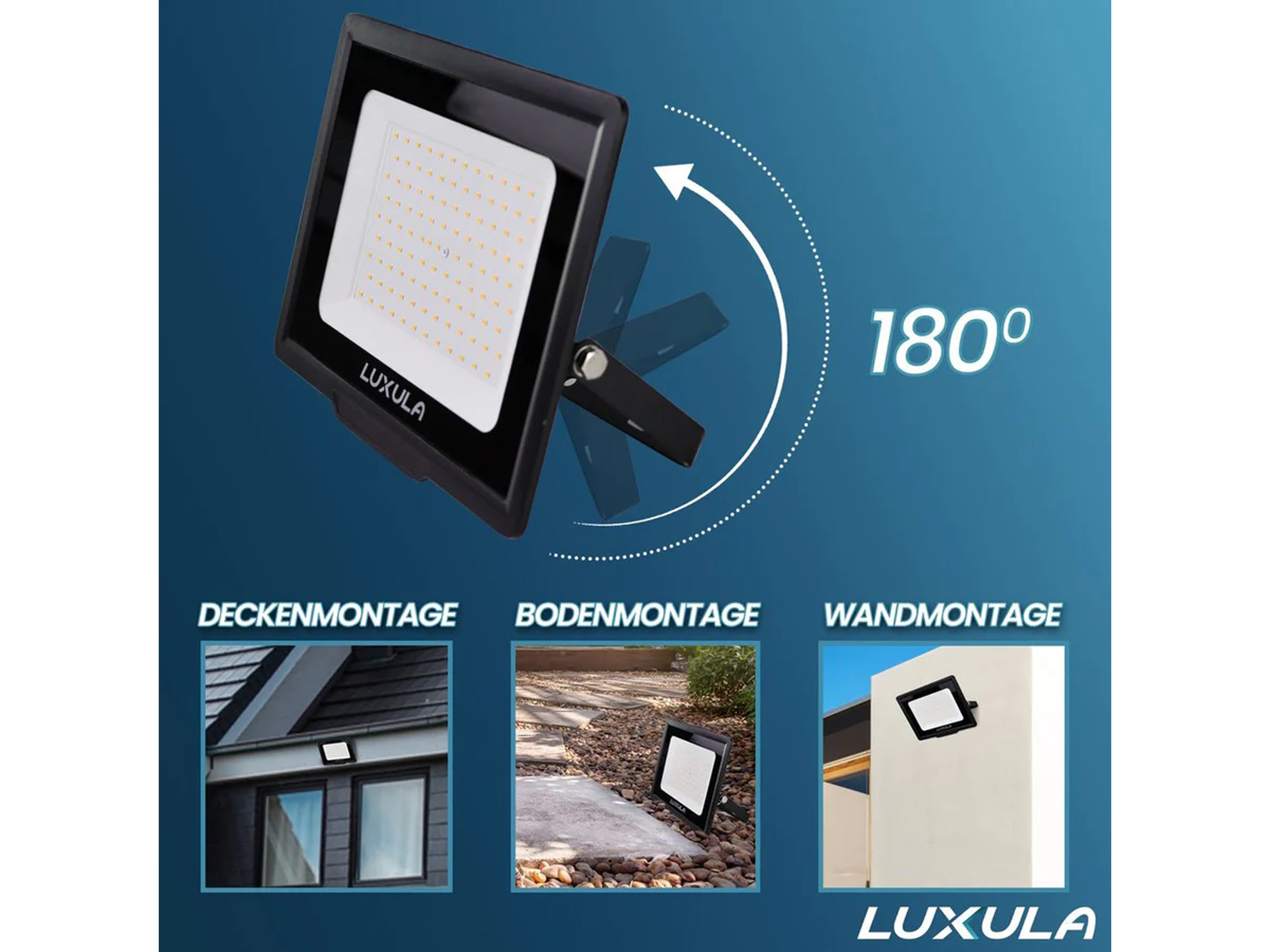 LUXULA LED-Fluter mit Bewegungsmelder, EEK: F, 50W, 5000lm, 3000K, schwarz