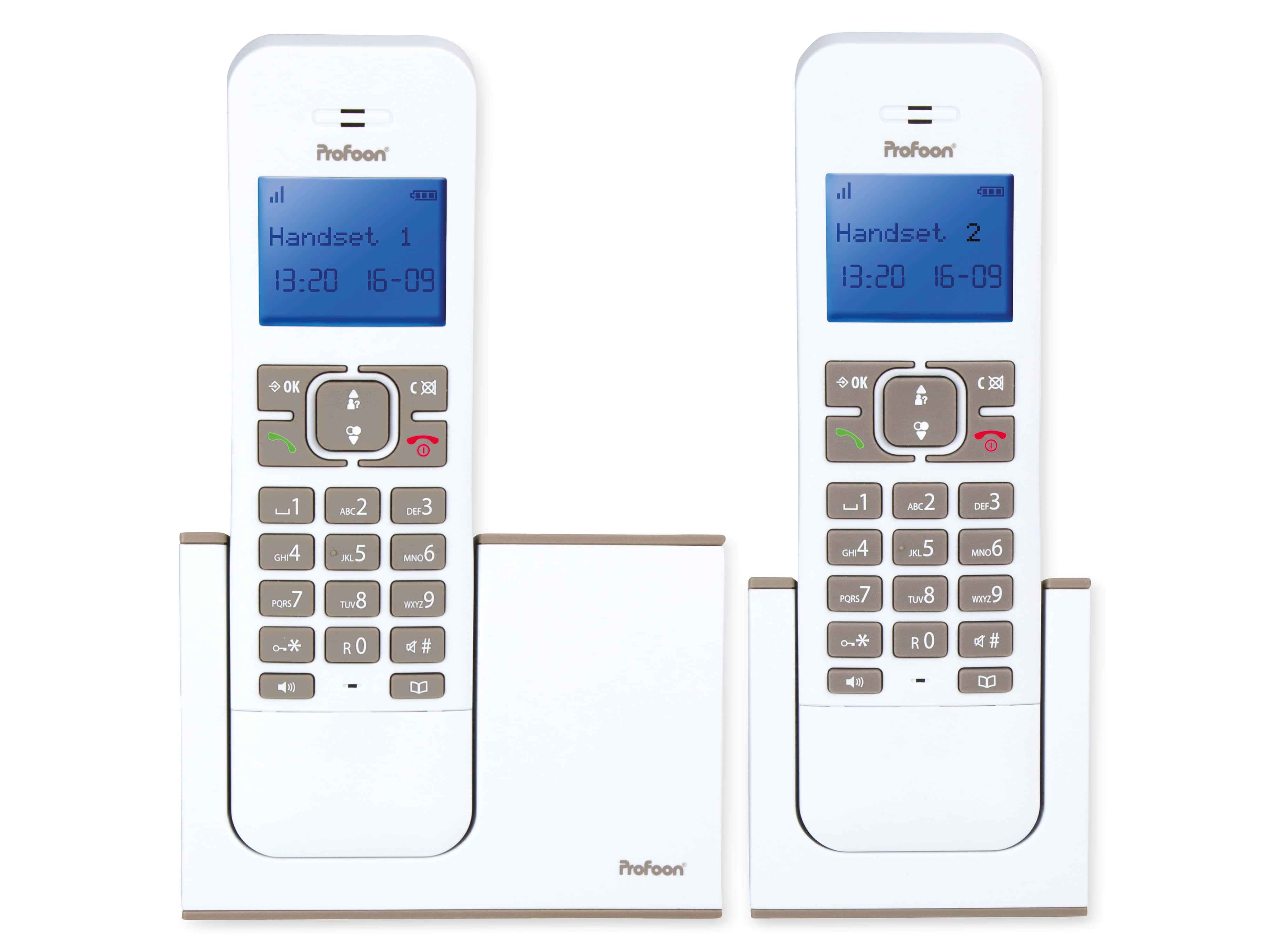 PROFOON DECT-Telefon PDX-8420TE, mit 2 Mobilteile, weiß/grau