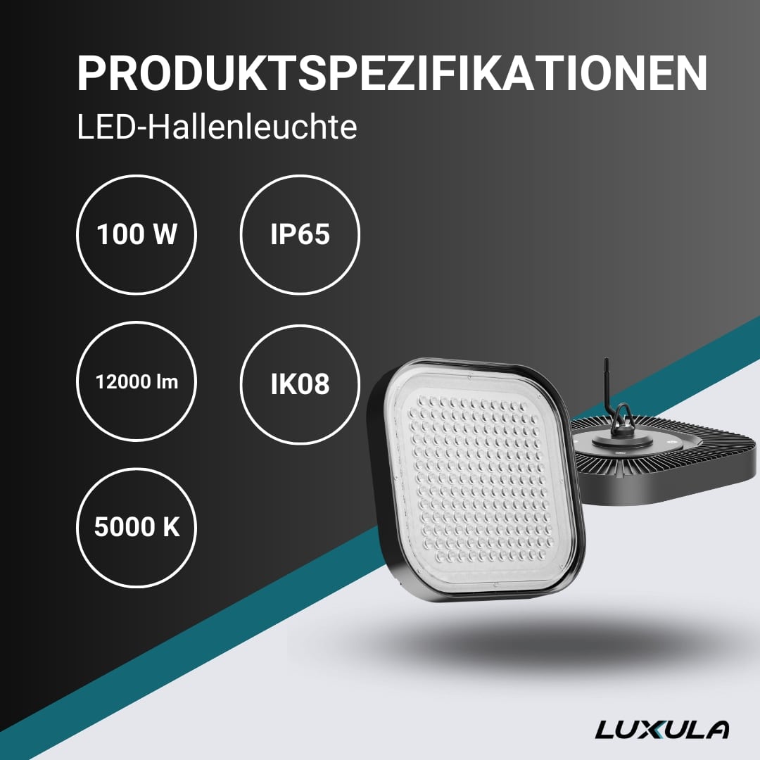 LUXULA LED-HighBay-Leuchte, EEK: E, 100 W, 12000 lm, 5000 K, schwarz