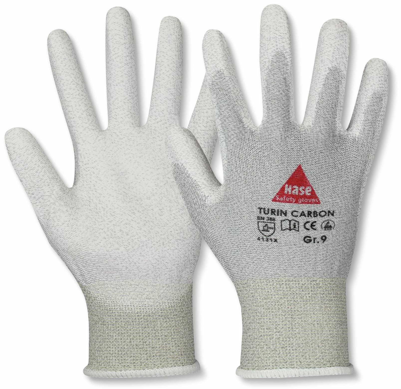 HASE SAFETY GLOVES Montagehandschuhe, TURIN CARBON, EN388, EN 420, antistatisch, grau/weiß, Größe 8