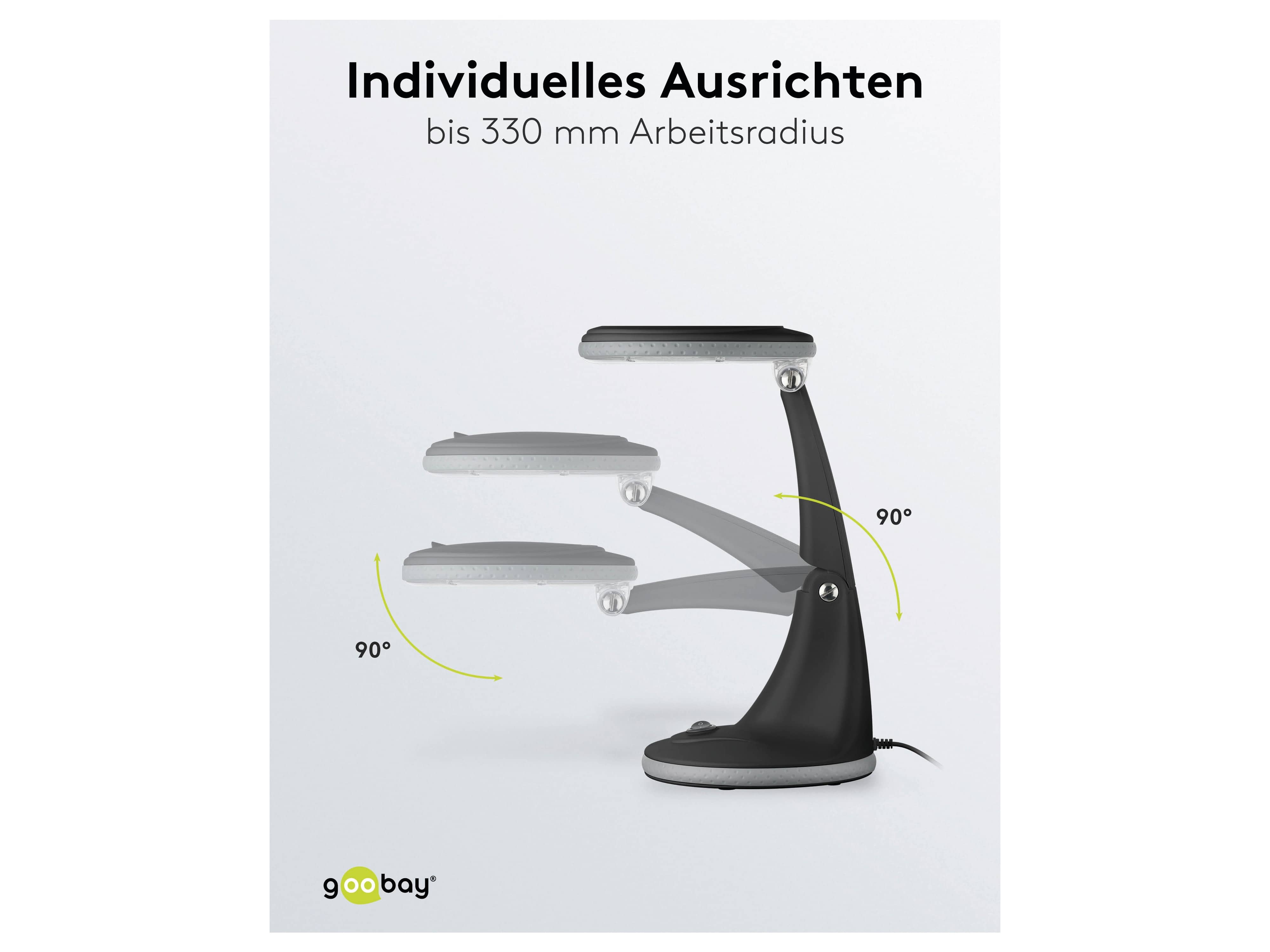 GOOBAY LED-Stand-Lupenleuchte, 6 W, 450 lm, 1,75x Vergrößerung, schwarz