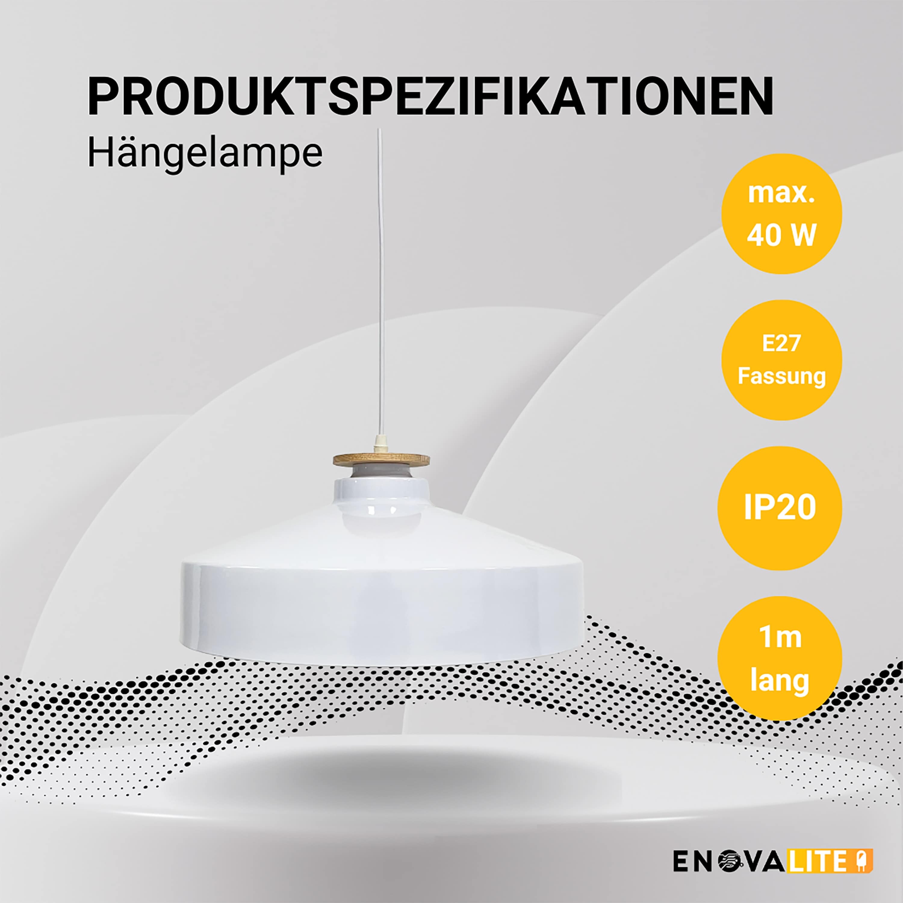  ENOVALITE Pendelleuchte ELED700170, E27-Fassung, IP20, Ø40 cm, weiß, rund