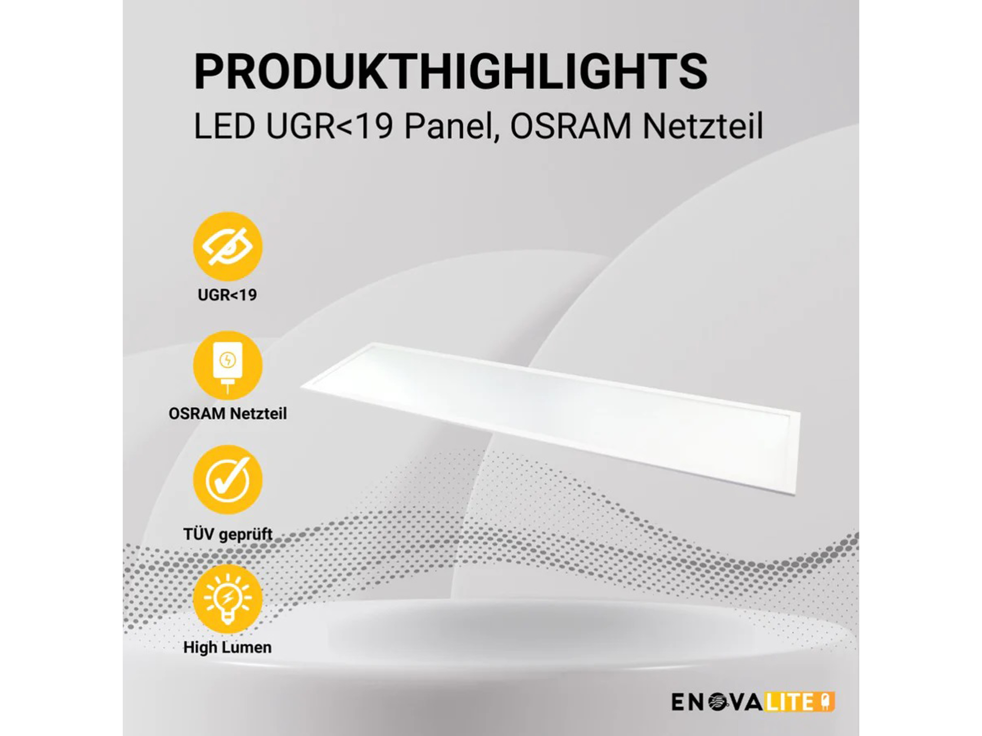 ENOVALITE LED-Panel, OSRAM-Driver, UGR19, 1200x300mm, 36W, 4320lm, 4000K