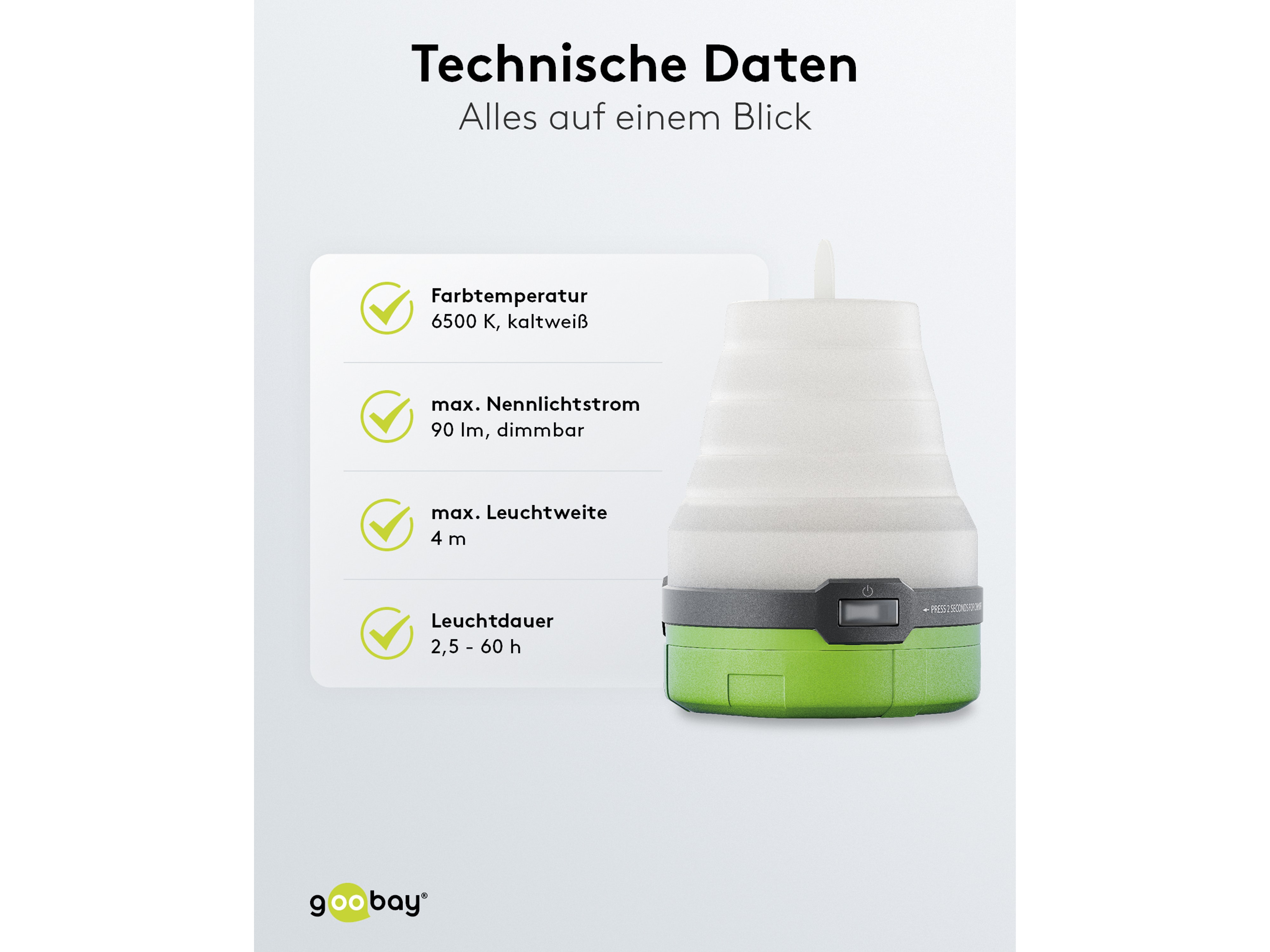 GOOBAY LED-Campingleuchte, faltbar, batteriebetrieben