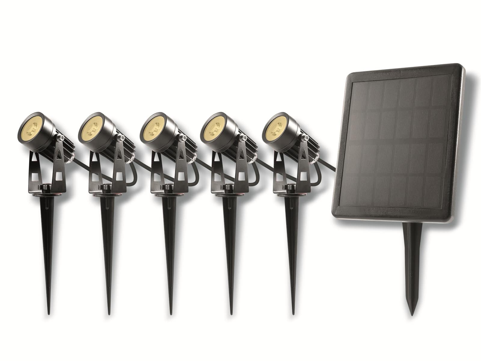 BOLD LIGHTING LED Solar-Gartenleuchten-Set Simon, 5x 1 W, 70 lm, 3000 K, IP65, schwarz