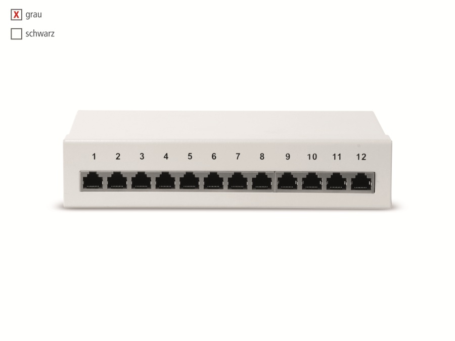 RED4POWER CAT.5e Patchpanel R4-N110G, 12-fach, grau