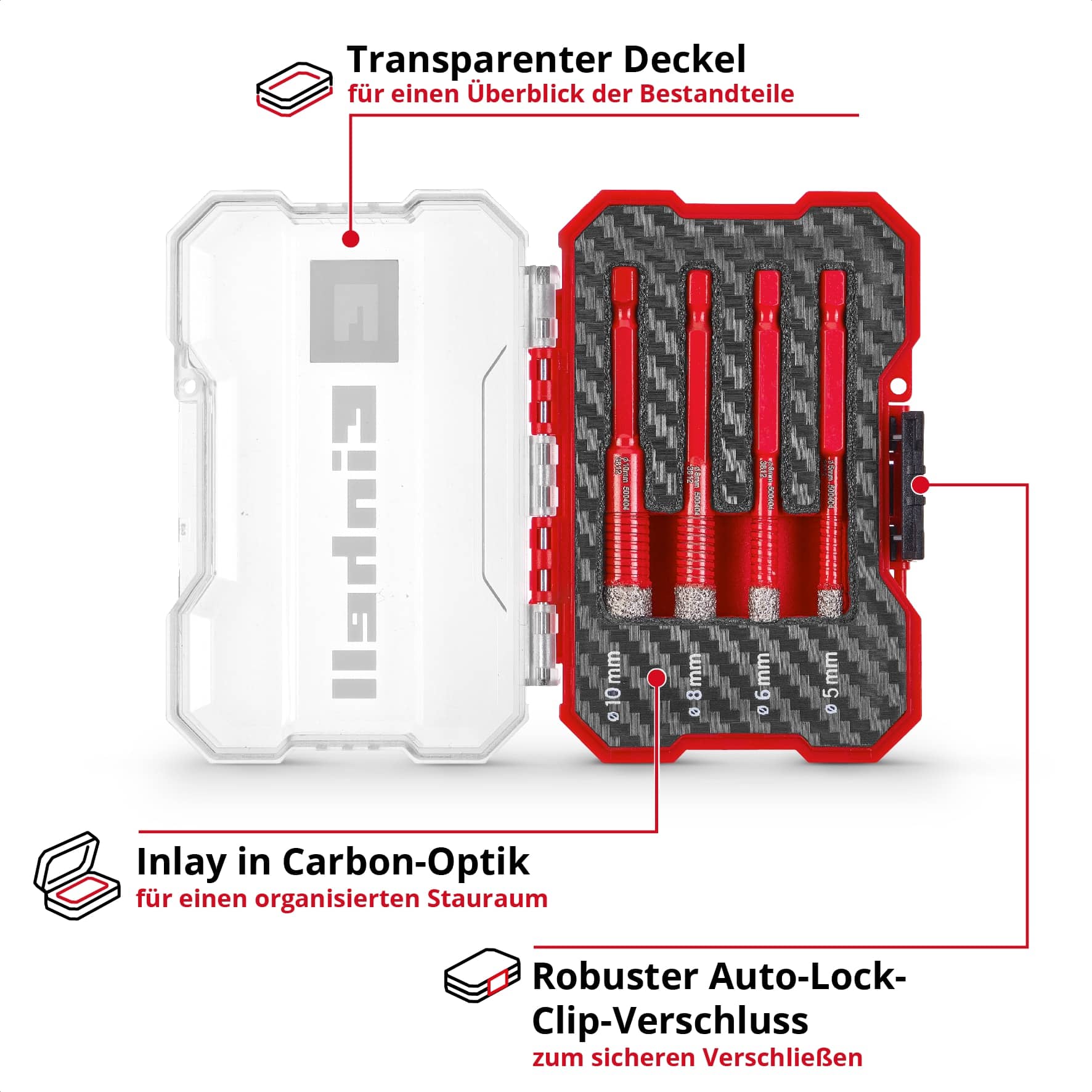 EINHELL Diamant-Fliesenbohrer-Set, 500404, XS-Case, 4-teilig
