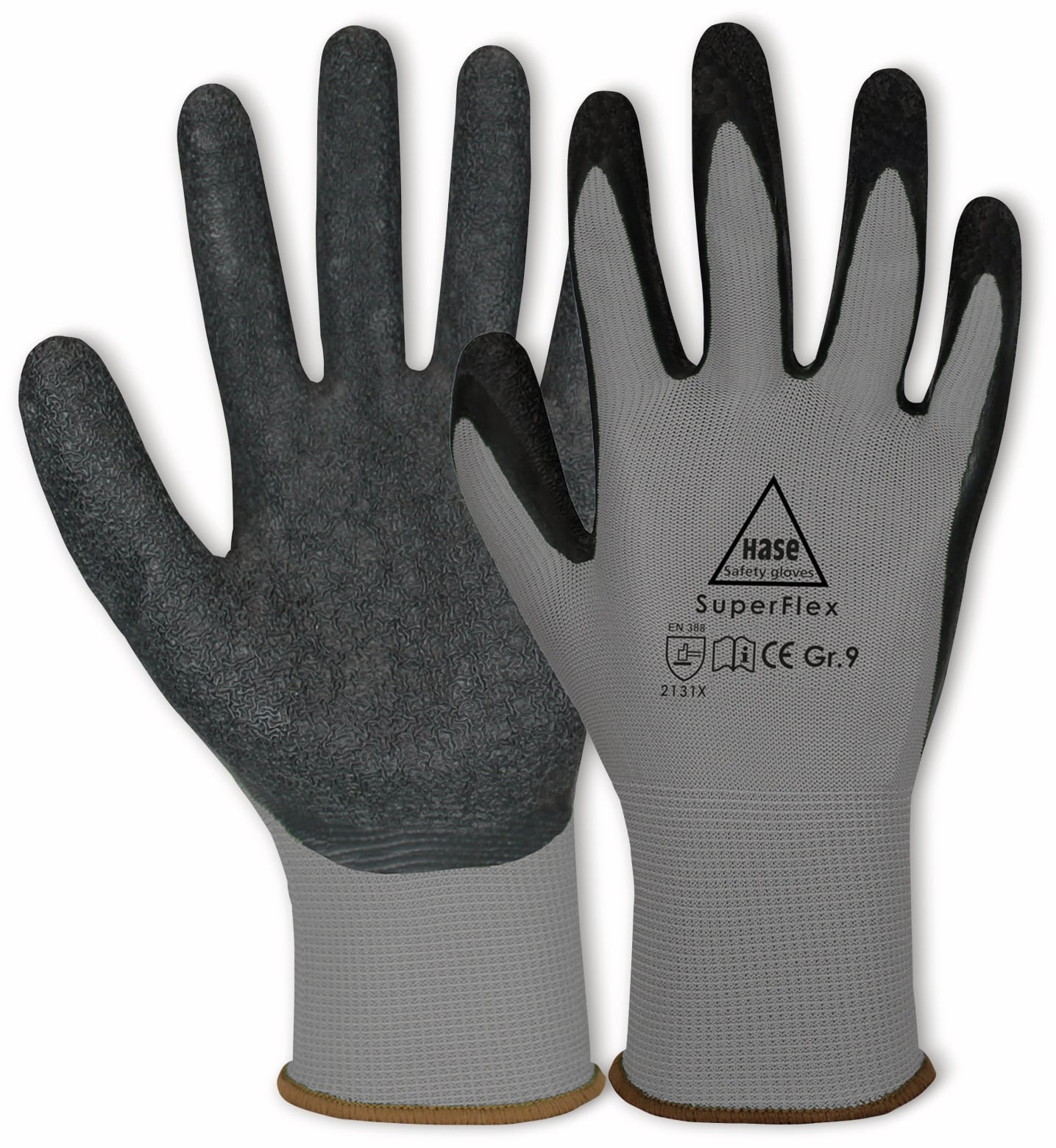 HASE SAFETY GLOVES Latex-Arbeitshandschuhe Superflex, EN 388, EN 420, Größe 11, grau/schwarz