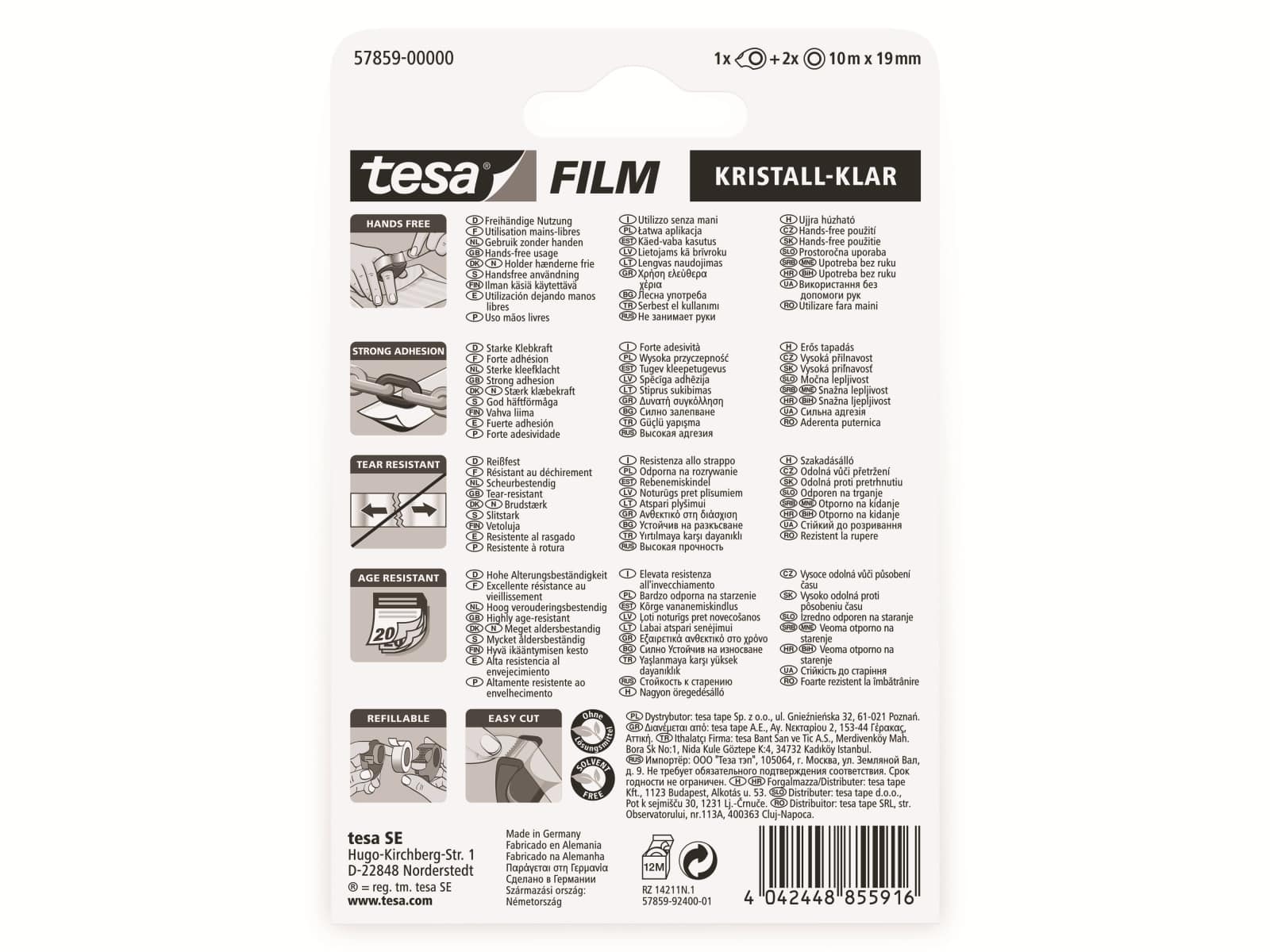 TESA film® kristall-klar, 2 Rollen + Mini Abroller, 10m:19mm, 57859-00000-13