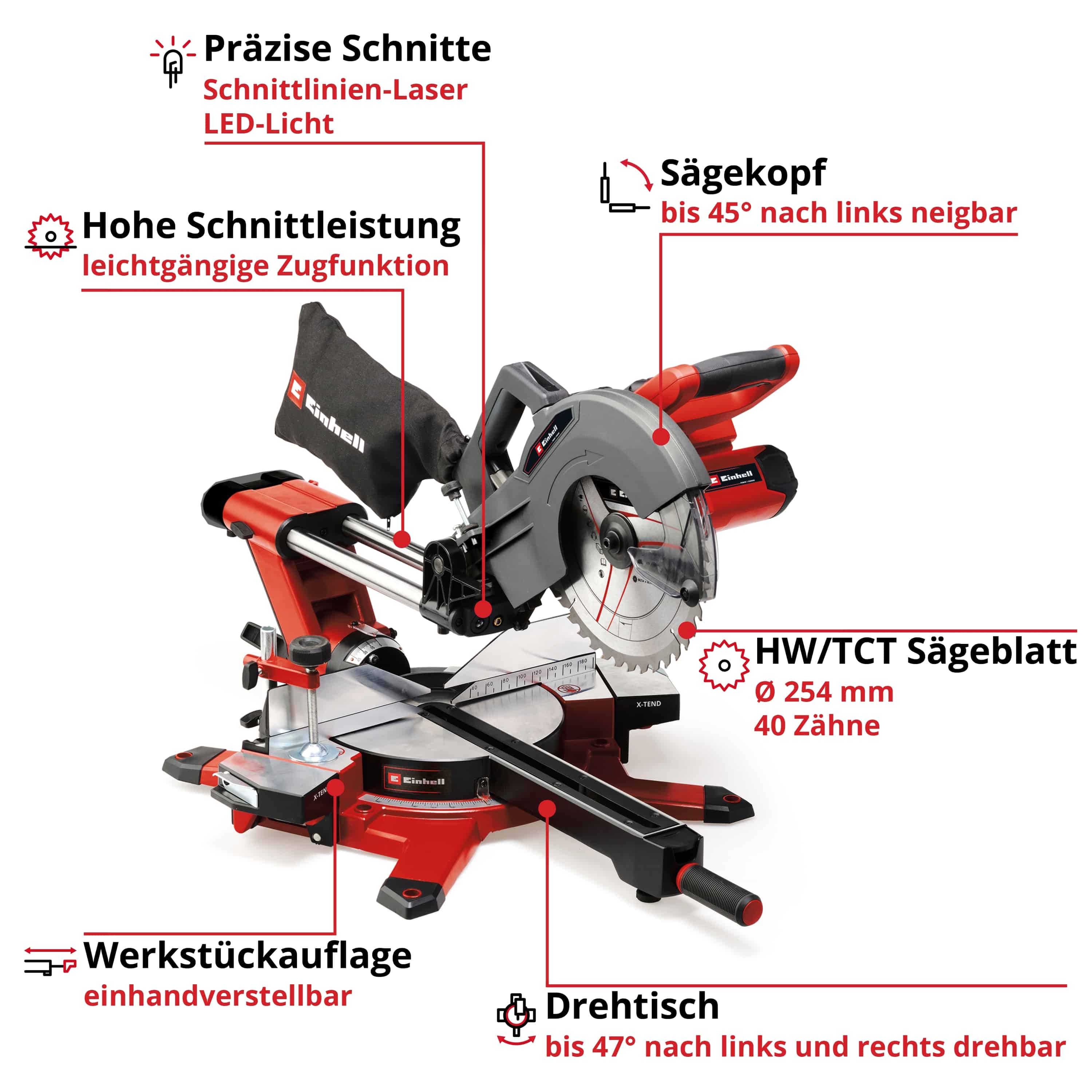 EINHELL Akku-Zug-Kapp-Gehrungssäge TE-SM 36/10 L Li-Solo