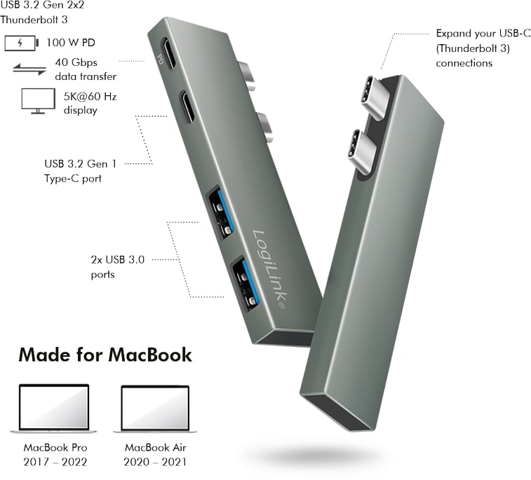 LOGILINK USB 3.2 Dockingstation UA0399, Gen2x2, 4-Port, PD, silber 