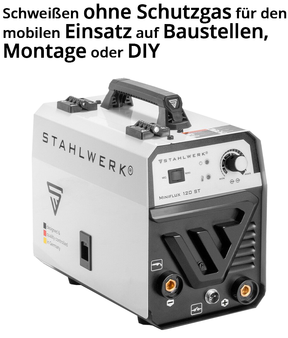 STAHLWERK Fülldraht Schweißgerät Mini FLUX 120 ST, 1129, mit synergischem Drahtvorschub und ARC