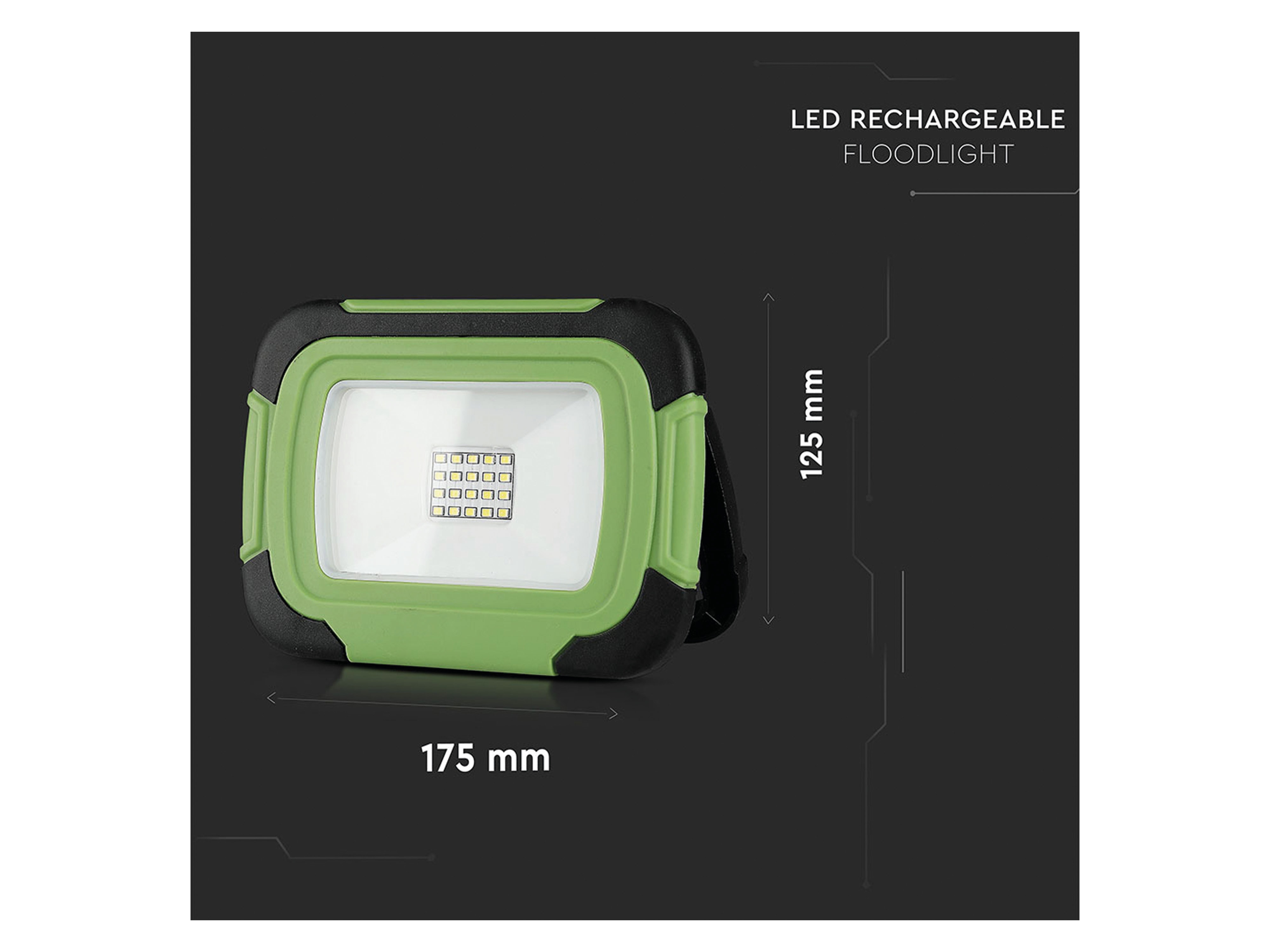 V-TAC LED-Fluter VT-10-R, 10 W, 4000 K 700 lm, Akkubetrieb, grün/schwarz