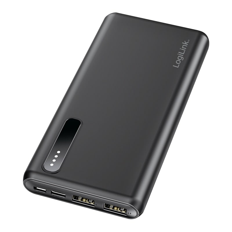 LOGILINK Powerbank PA0311 schwarz, 8000 mAh, 2x USB-A, 2-in-1-Kabel