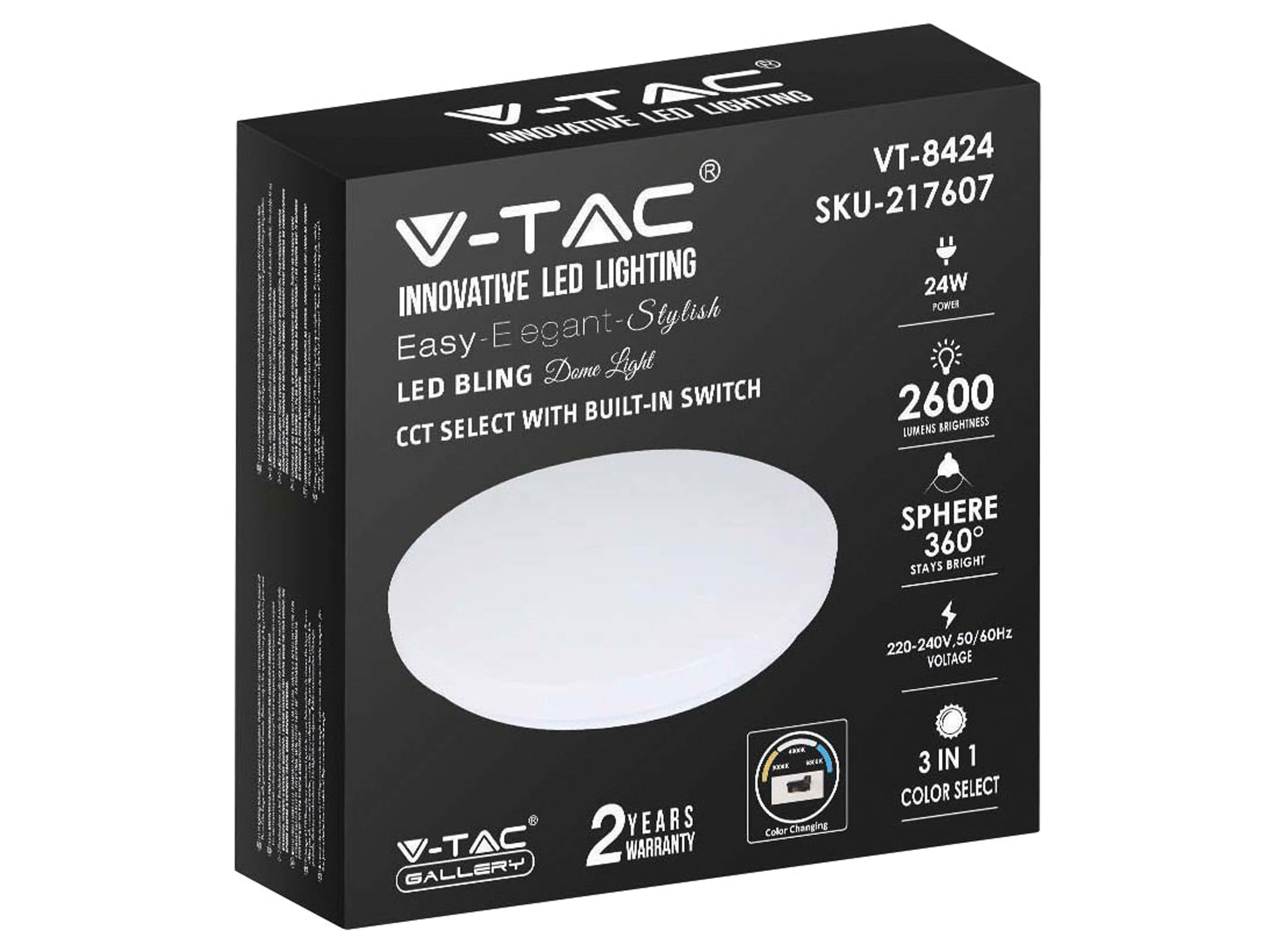 V-TAC LED-Deckenleuchte VT-8424, Kuppel, 350mm, 24W, TW