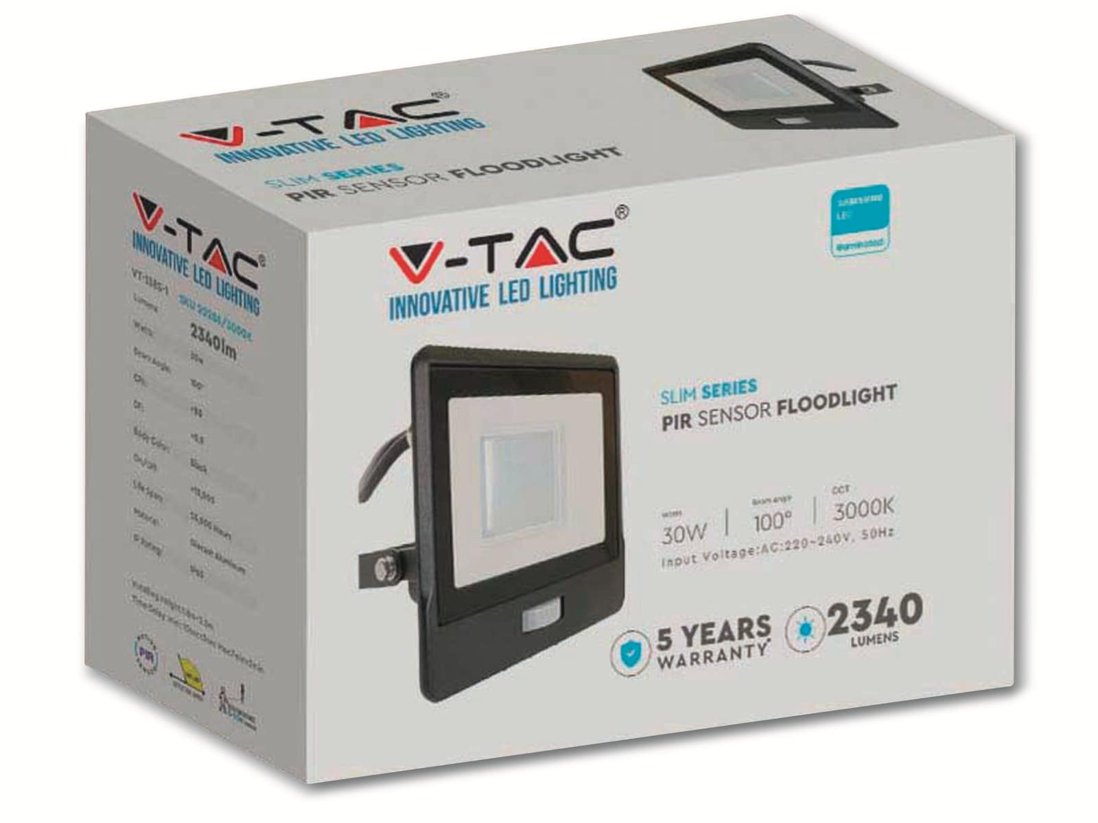 V-TAC LED-Fluter, Bewegungsmelder VT-138S-1 (20287) EEK: F, 30W, 2340 lm, 4000K, schwarz