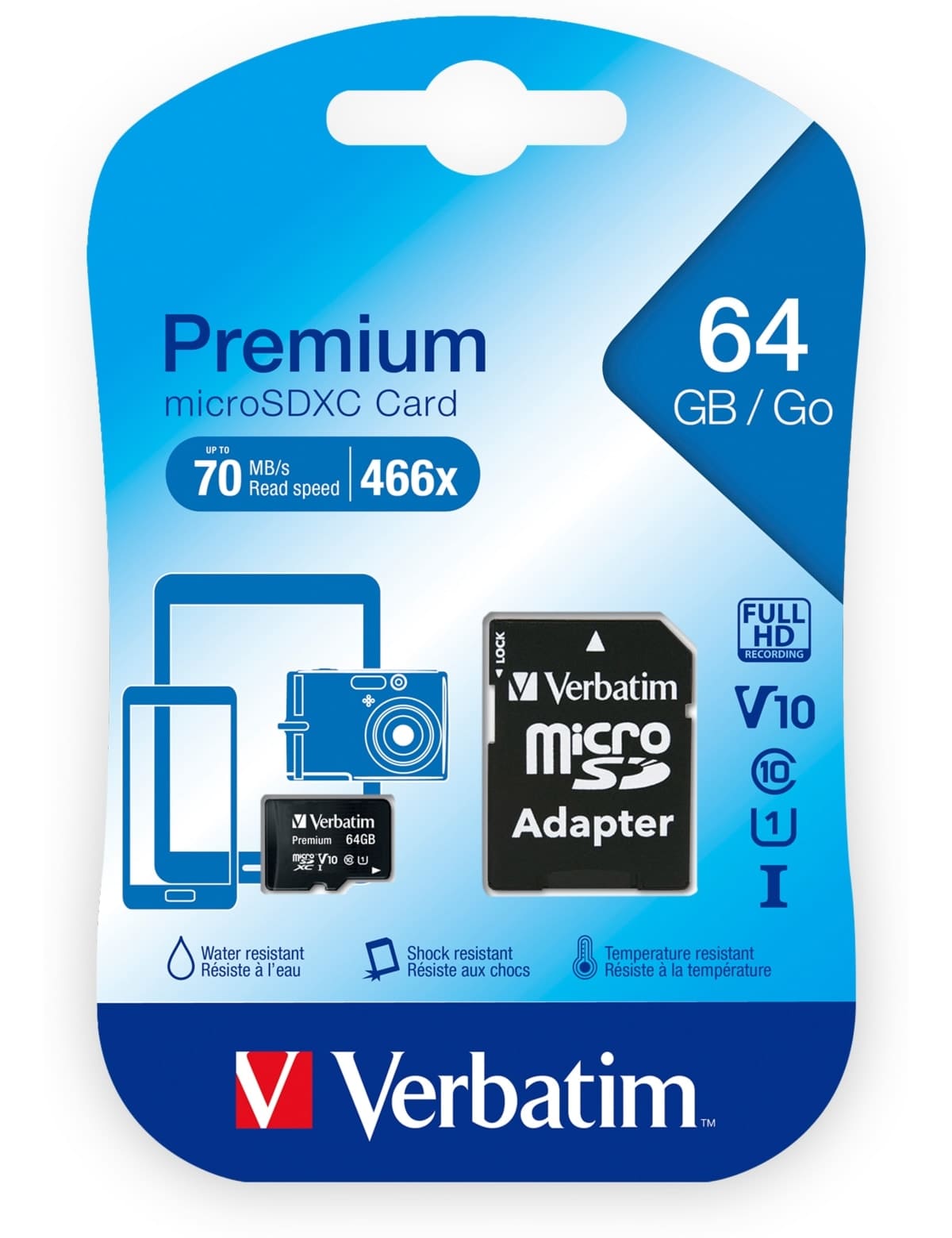 VERBATIM MicroSDXC Card Premium, 64 GB, Class 10, inkl. Adapter 5er Pack