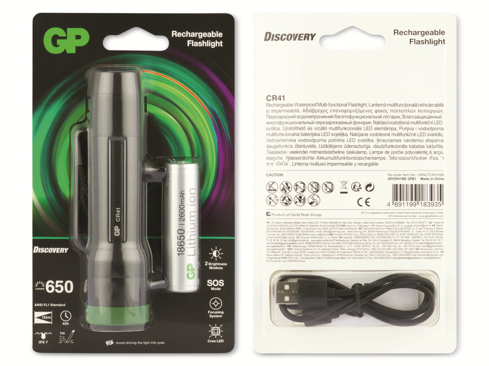 GP LED-Taschenlampe Discovery CR41, 650lm, USB wiederaufladbar